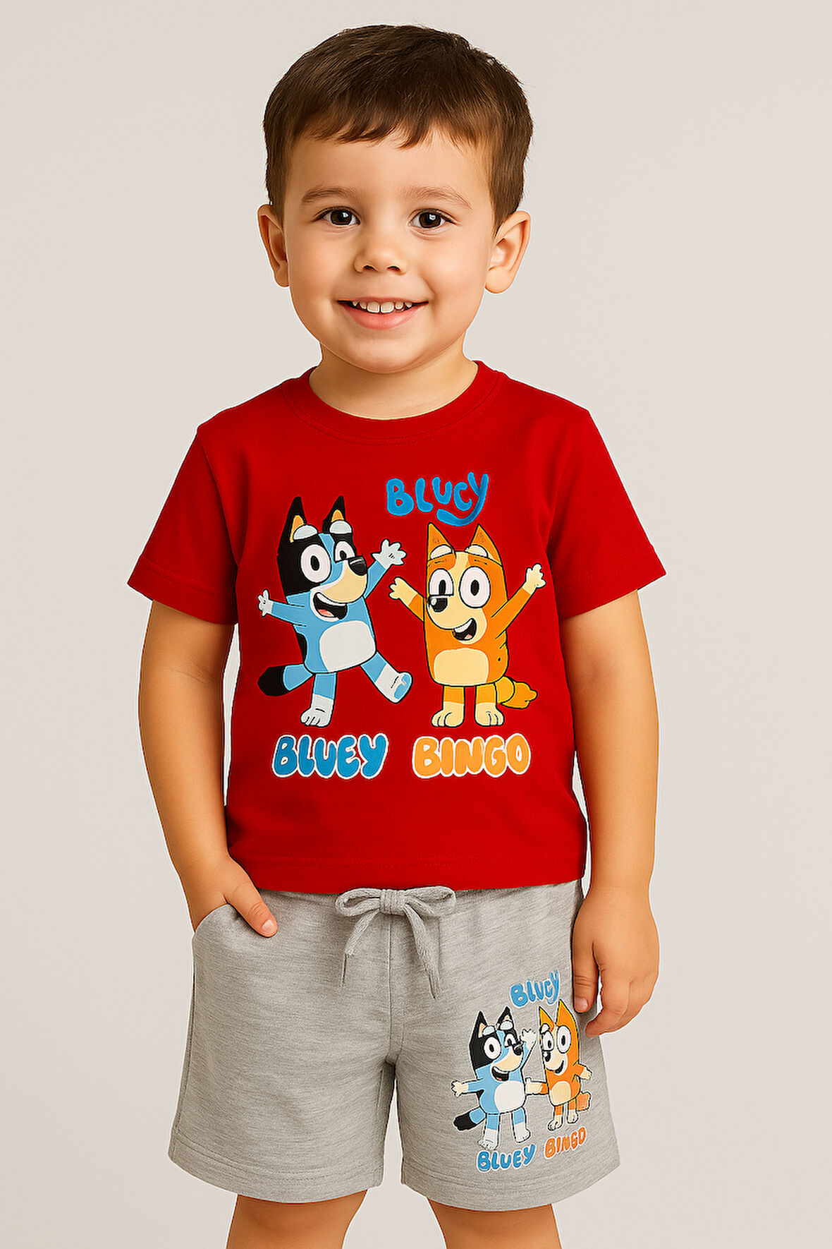 Karakter Desenli Tshirt ve Şortlu Alt Üst Erkek Çocuk Takım