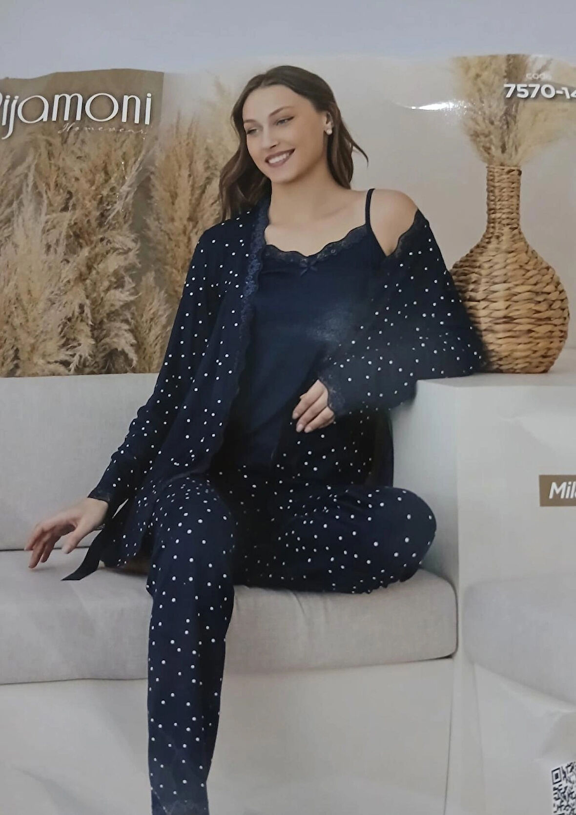 Pijamoni MİLAN SABAHLIKLI 3 LÜ TAKIM