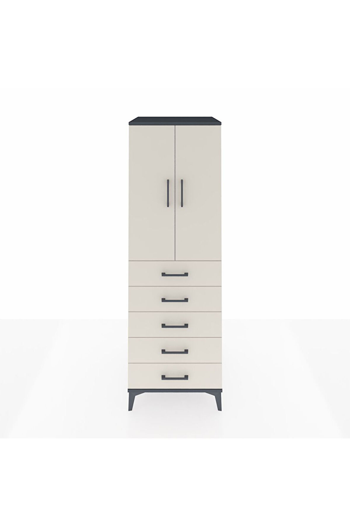 Kronos Dolap 2 Raflı 5 Çekmeceli 2 Kapaklı 60x59x182 Antrasit-Aytaşı