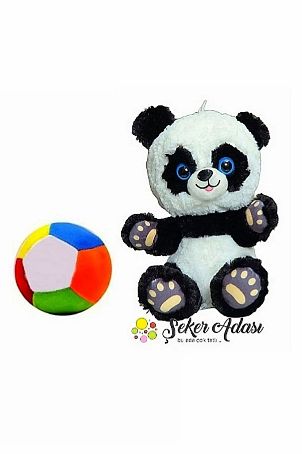 Peluş Panda Ayı 28 cm ve Peluş Top 12 cm - 2 Ürün 1 Arada Oyuncak