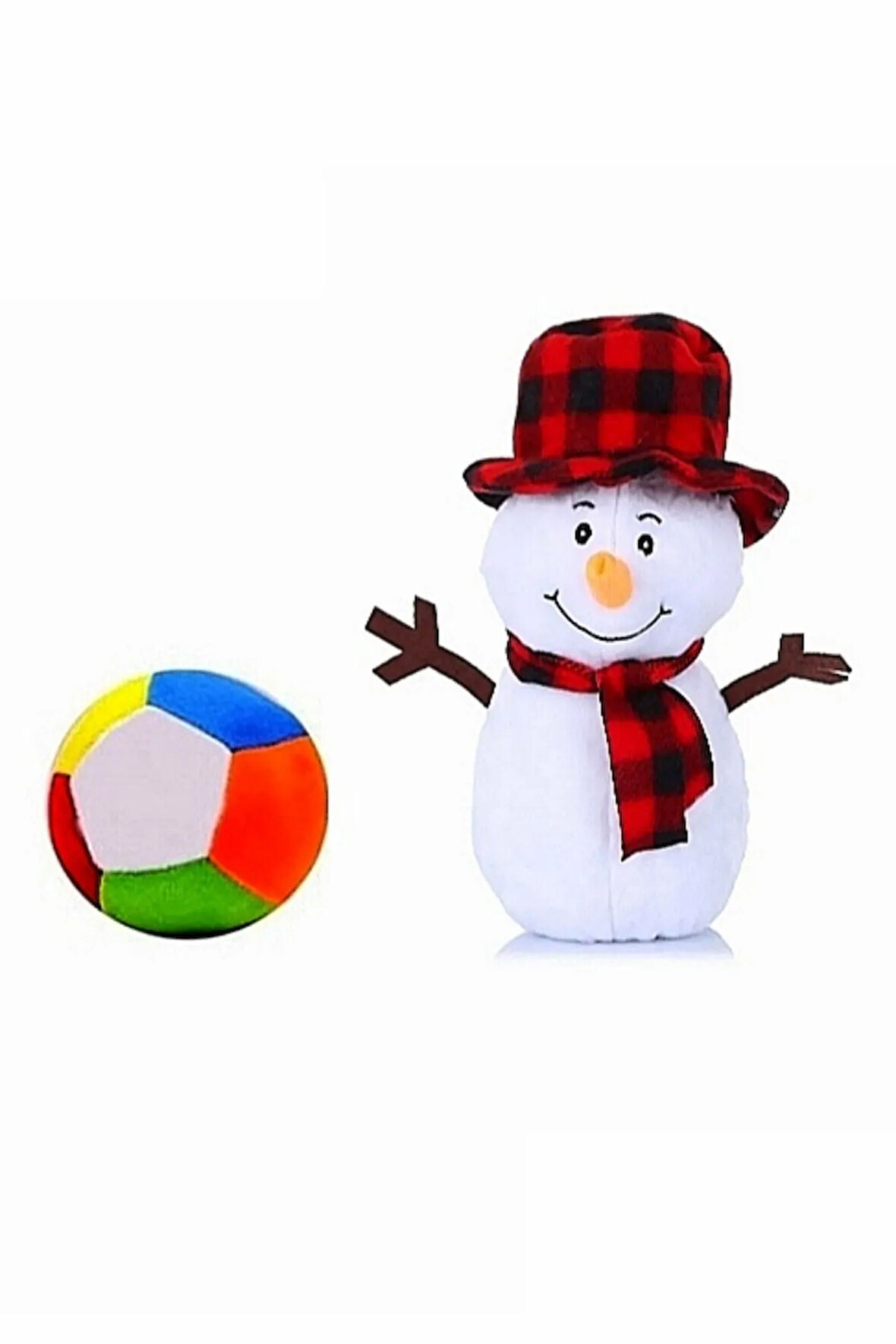 Peluş Kardan Adam 25 cm ve Peluş Top 12 cm - 2 Ürün 1 Arada Oyuncak