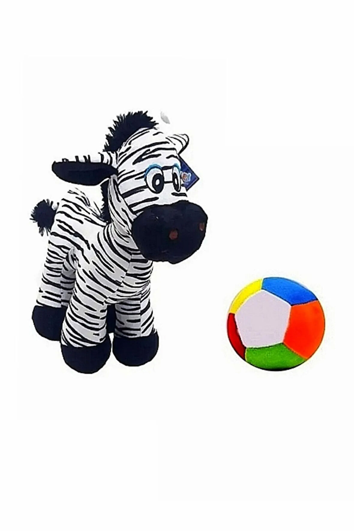 Peluş Zebra 28 cm ve Peluş Top 12 cm - 2 Ürün 1 Arada Oyuncak