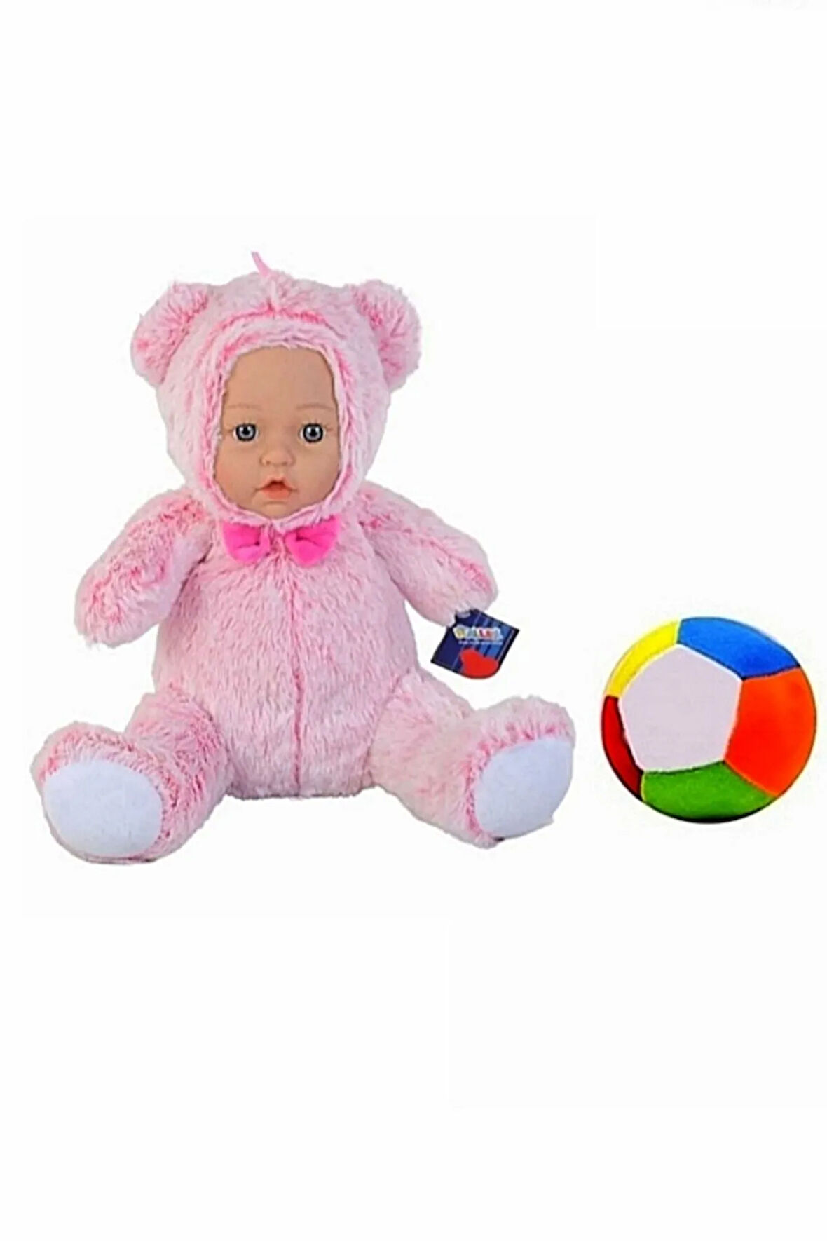 Peluş Bebek Yüzlü Ayı 30 cm ve Peluş Top - 2 Ürün 1 Arada Oyuncak