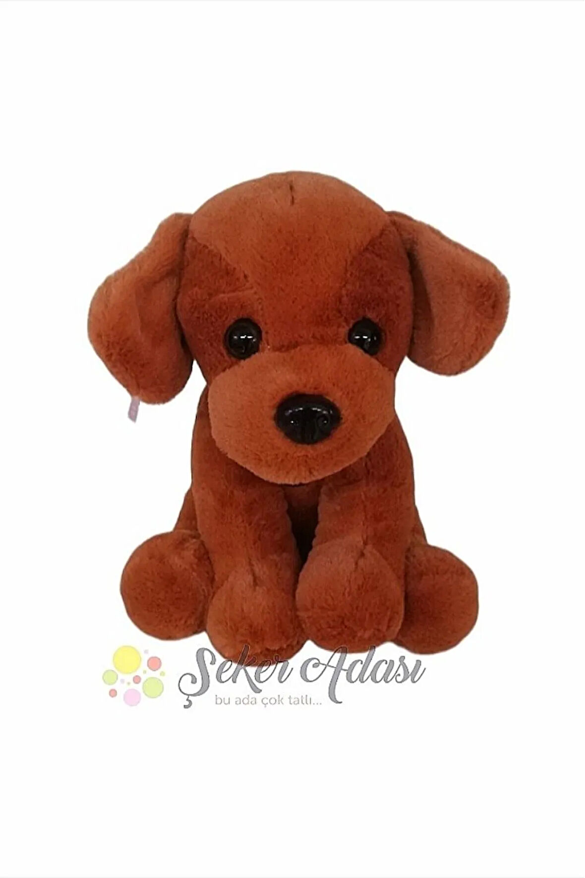 Sevimli Oturan Kahverengi Peluş Badem Köpek 30 Cm