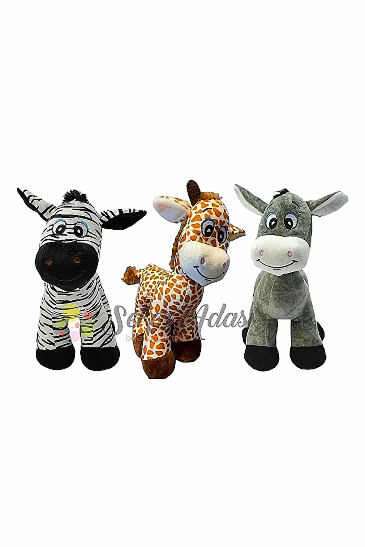 Sevimli Peluş Eşek Zebra Zürafa Zuzu 28 Cm - 3 Lü Uyku Ve Oyun Arkadaşı Peluş Oyuncak Halley
