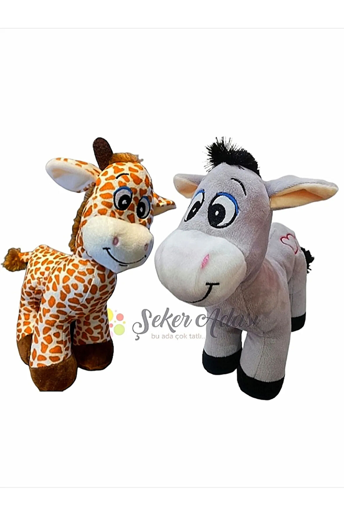 Oyuncak Ikili 28 Cm Sevimli Peluş Eşek Ve Peluş Zürafa Zuzu - Uyku Ve Oyun Arkadaşı Hediyelik