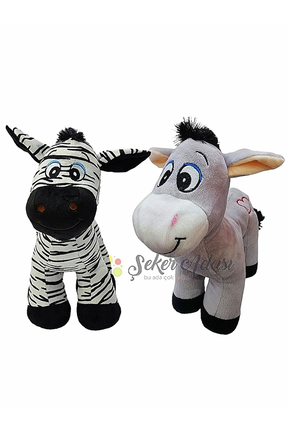 Oyuncak Ikili 28 Cm Sevimli Peluş Eşek Ve Peluş Zebra - Uyku Ve Oyun Arkadaşı Hediyelik