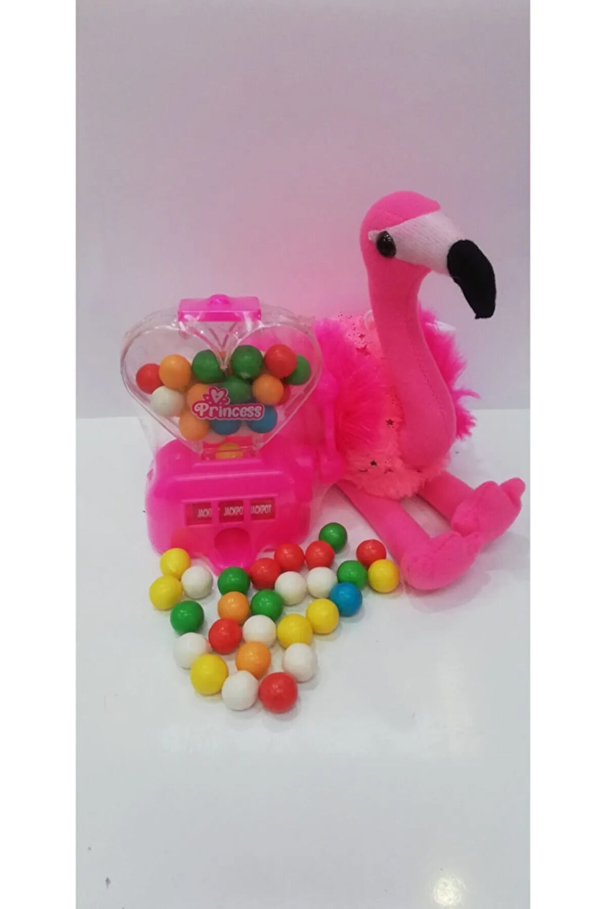 2 Si 1 Arada / Sevimli Flamingo 25 Cm Ve Jackpot Sakız Makinası