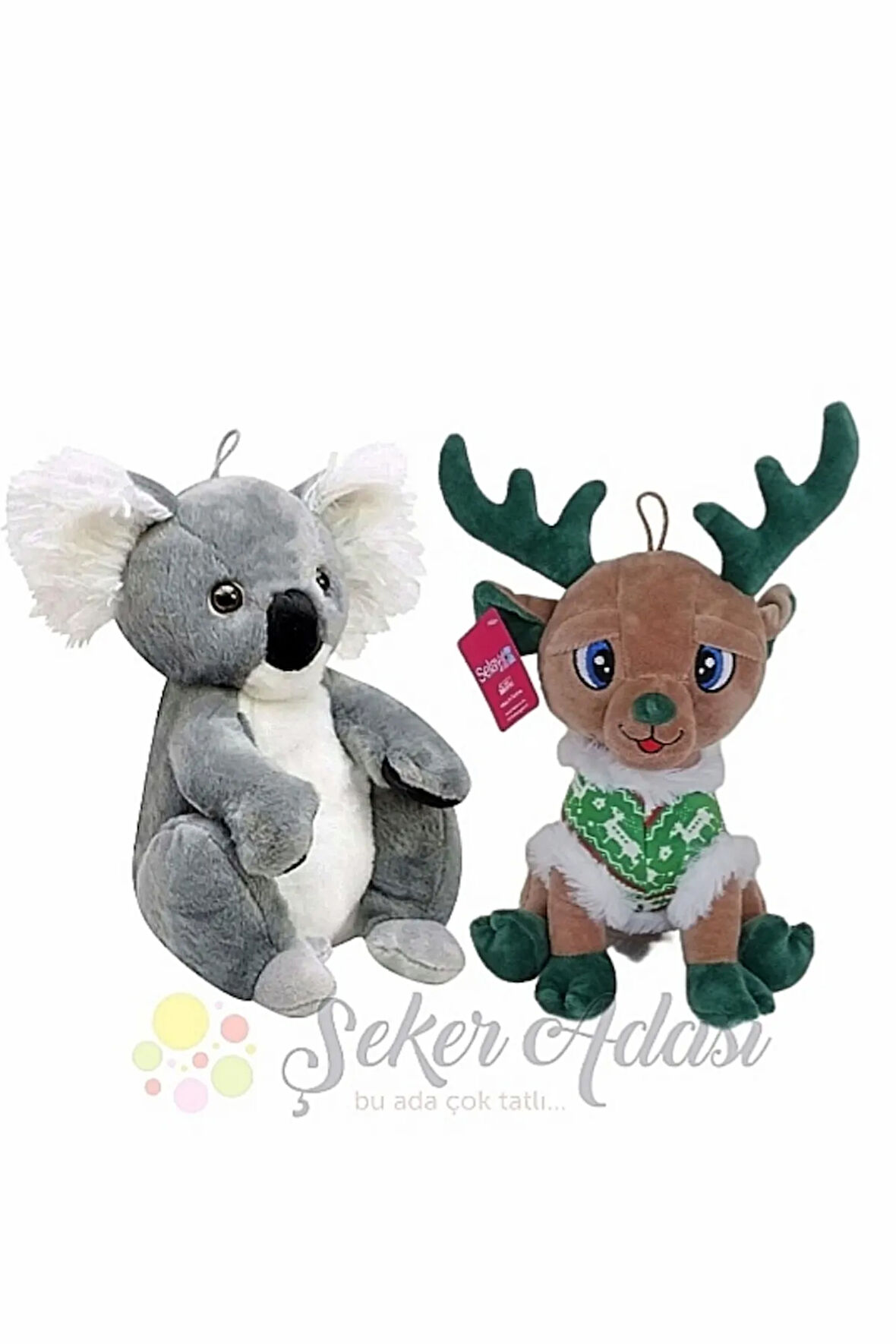 Sevimli Peluş Geyik 28 Cm ve Peluş Koala 28 Cm İkili Oyuncak Set Hediyelik