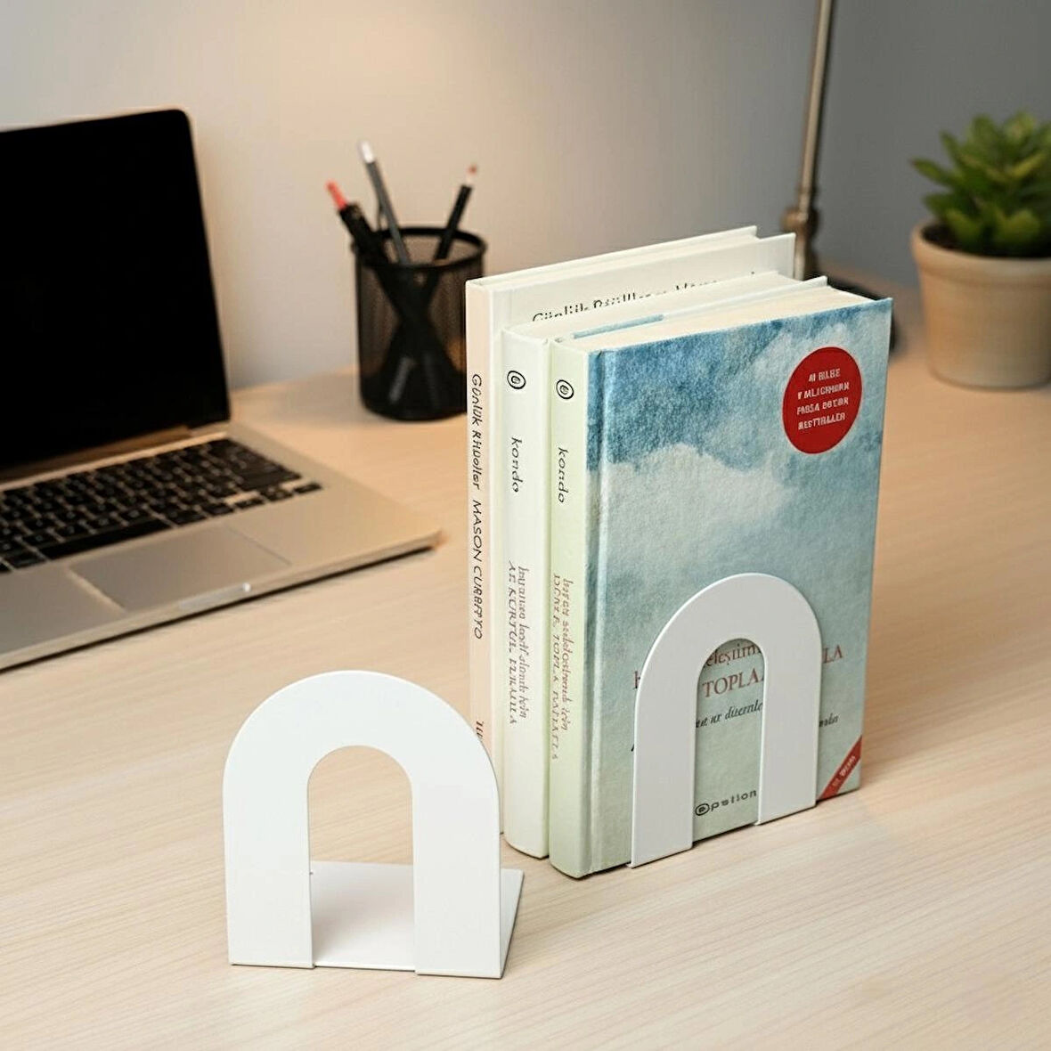 2’li Beyaz Metal Kitap Desteği Kitap Tutucu (Ikili) Dekoratif Aksesuar