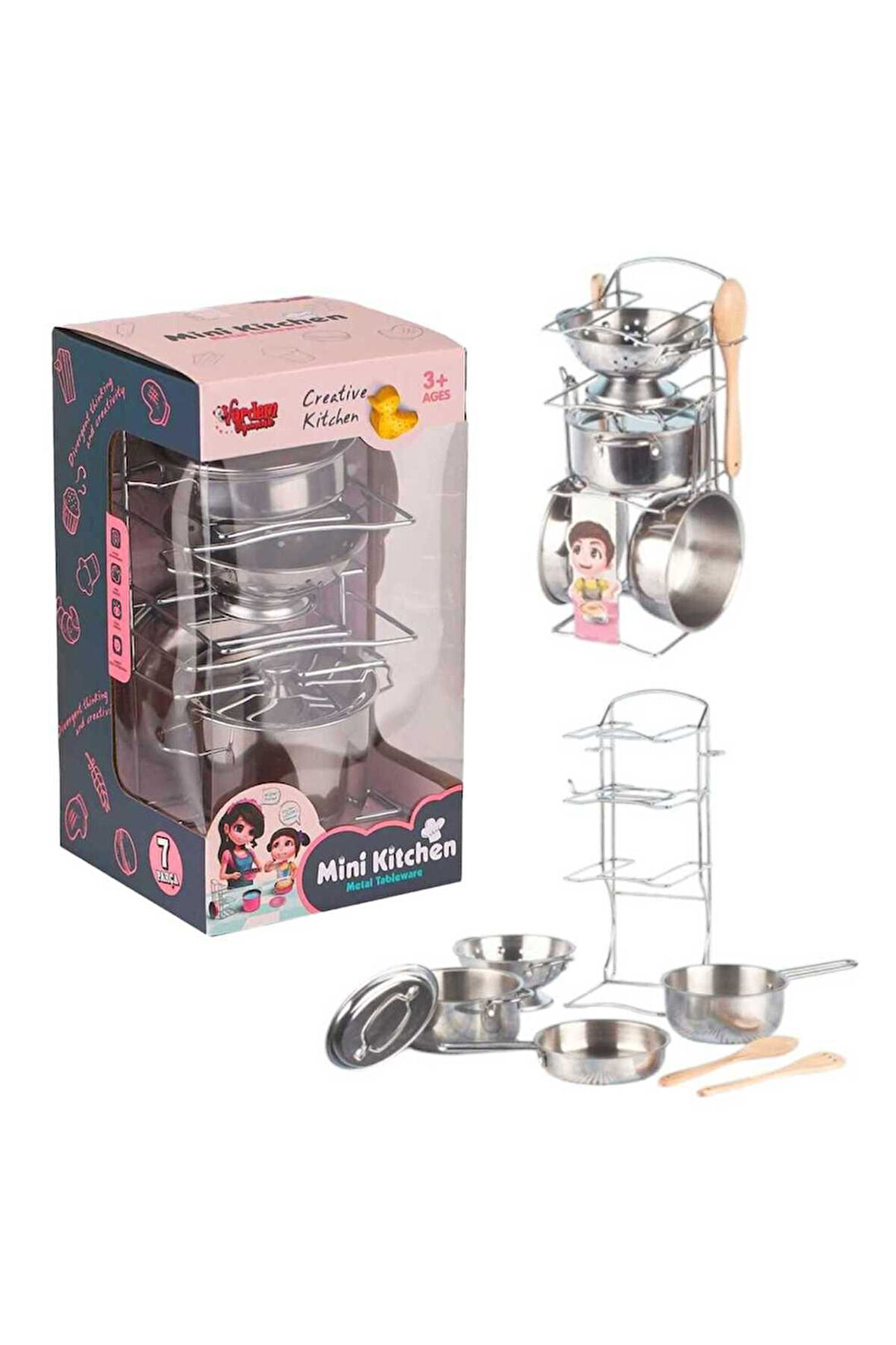 Seçtim Aldım Mini Kitchen 683e Çelik Tencere Tava Raflı Mutfak Seti 8 Parça 3