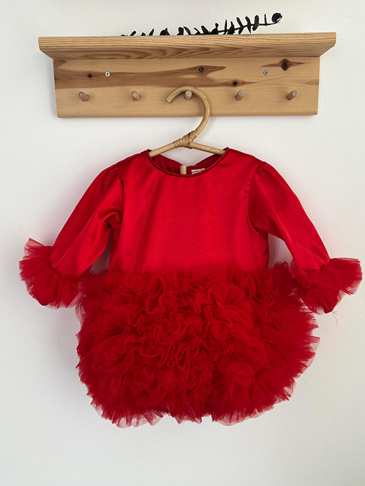 Kız Bebek Çocuk Elbise Uzun Kollu Tüllü Tütü Özel Gün Parti Doğum Günü Prenses Saten Abiye Elbise