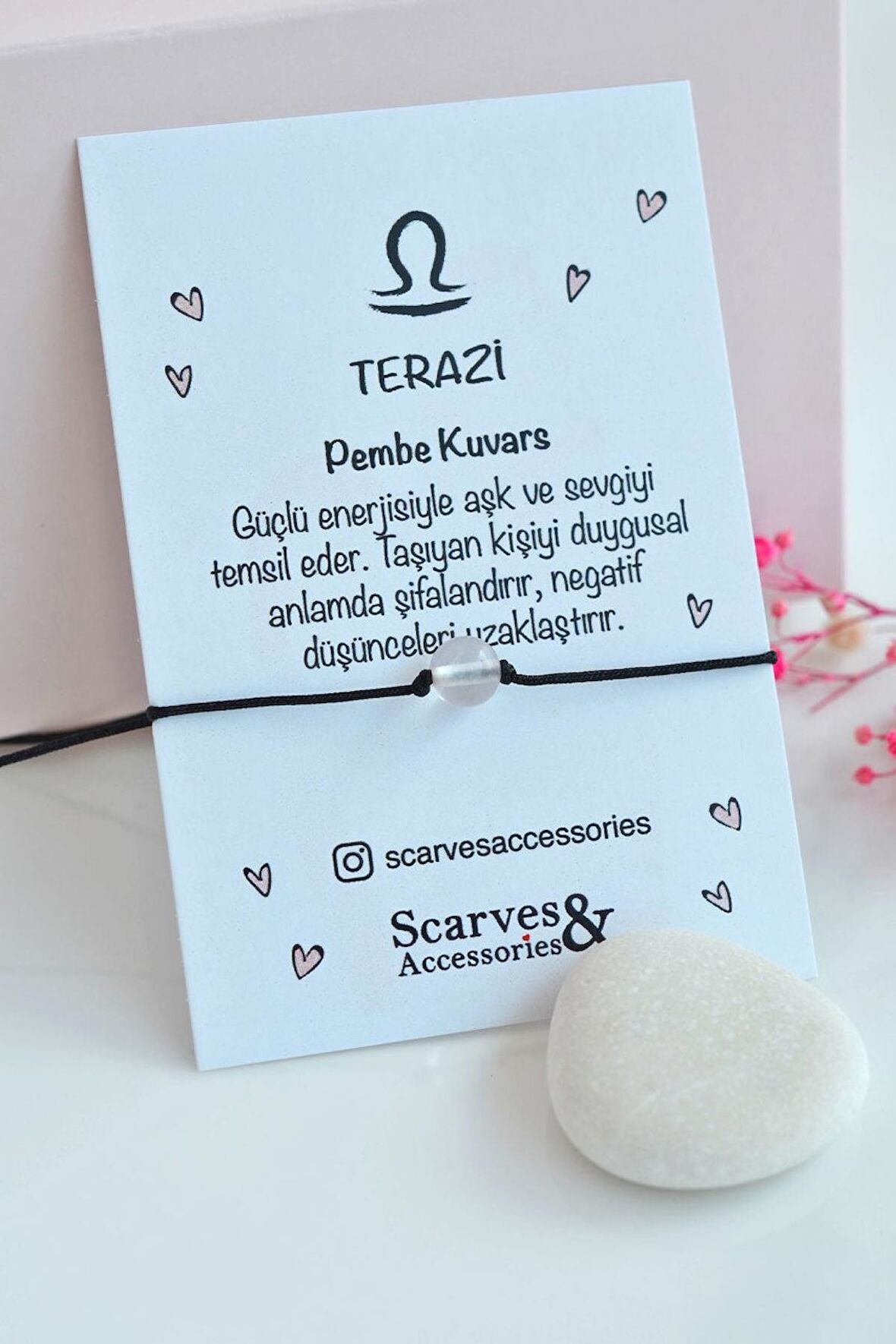 Terazi Burcu Pembe Kuvars Taşı Şans Bilekliği