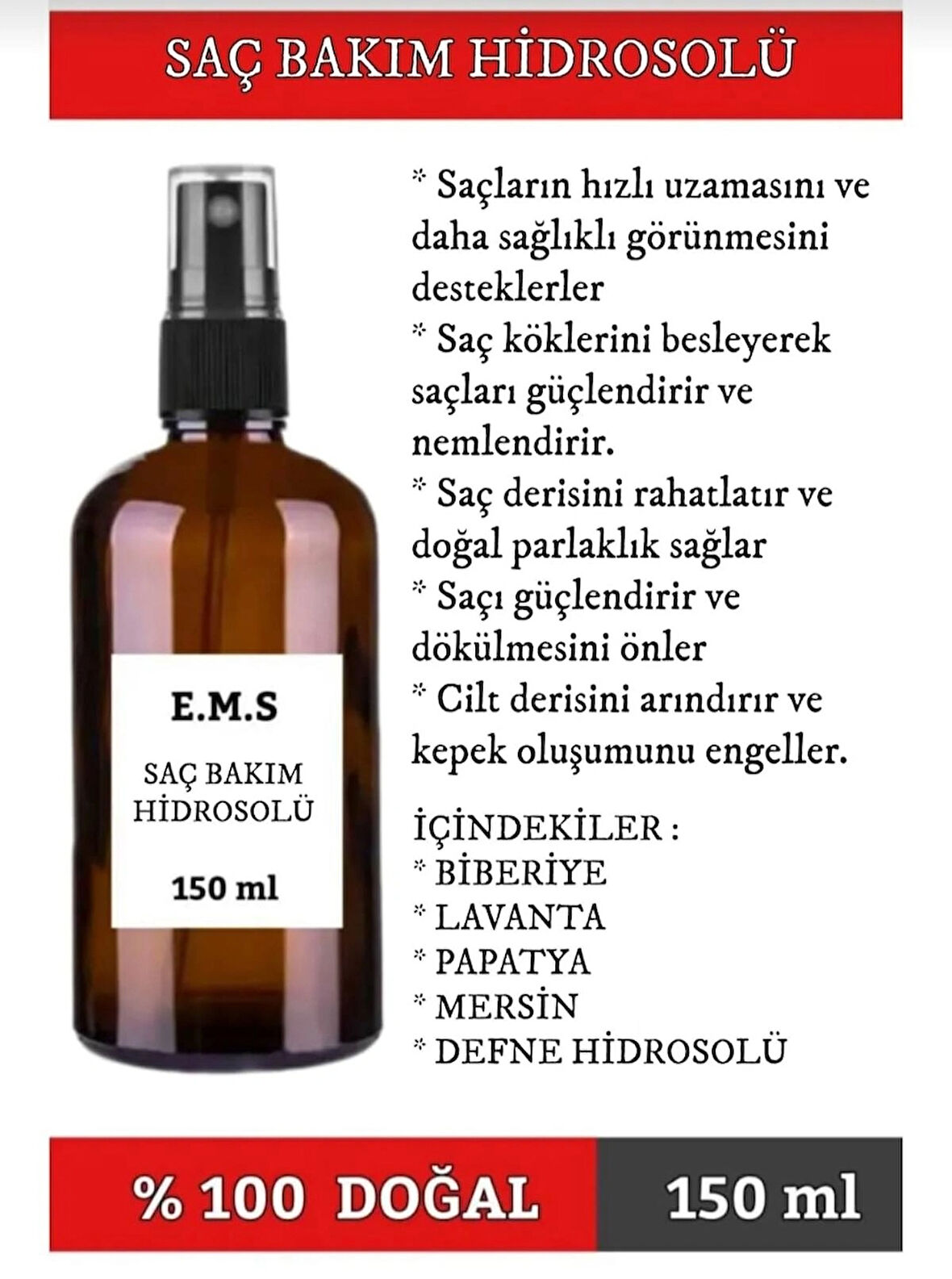 Saç Bakım Hidrosolü Saç Bakım Suyu. Hızlı Saç Uzatma Saç Dökülmesi Kepeklenme.
