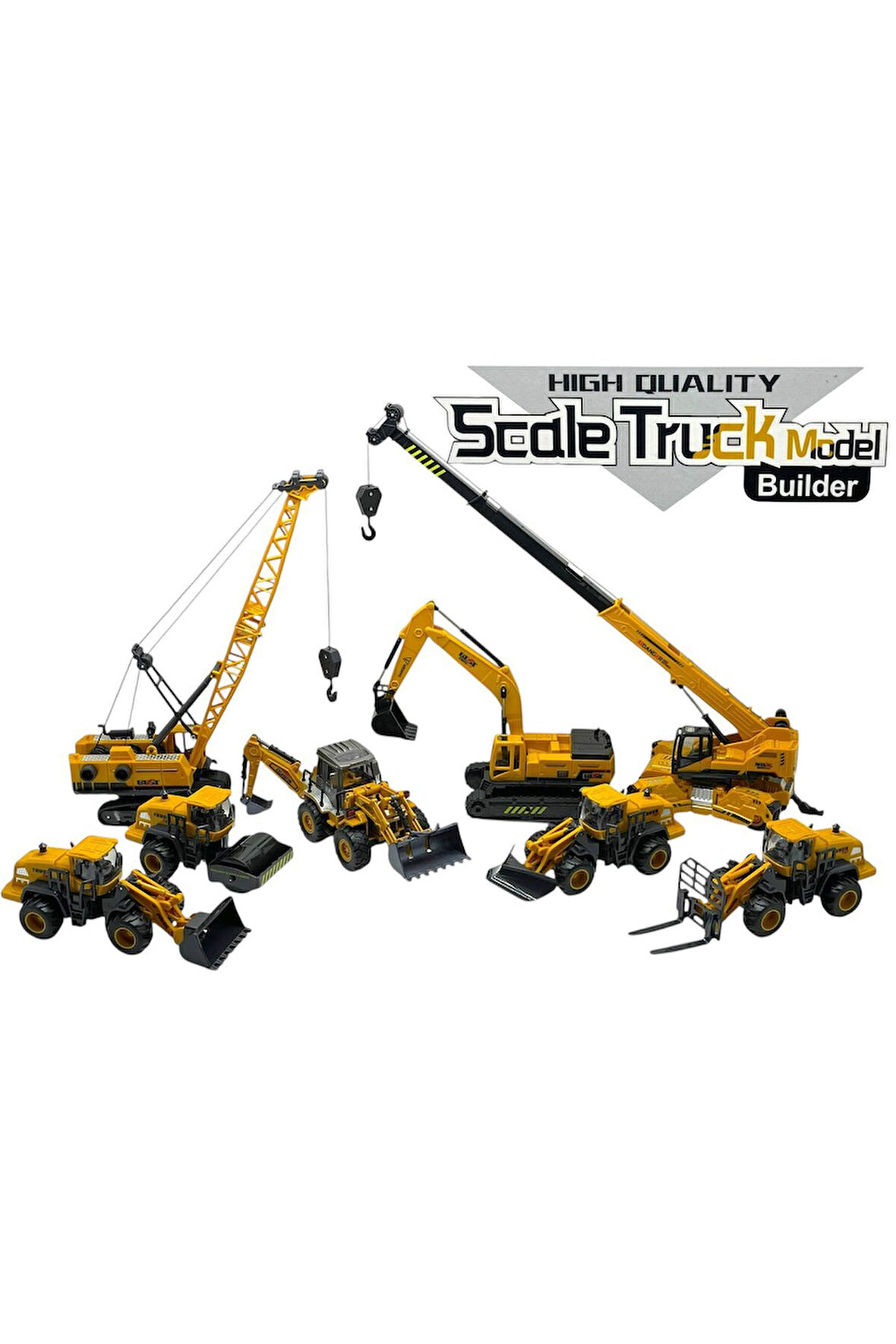 İnşaat Araçları Seti Kepçe Dozer Vinç Ayaklı Vinç Silindir Forklift Kar Küreyici