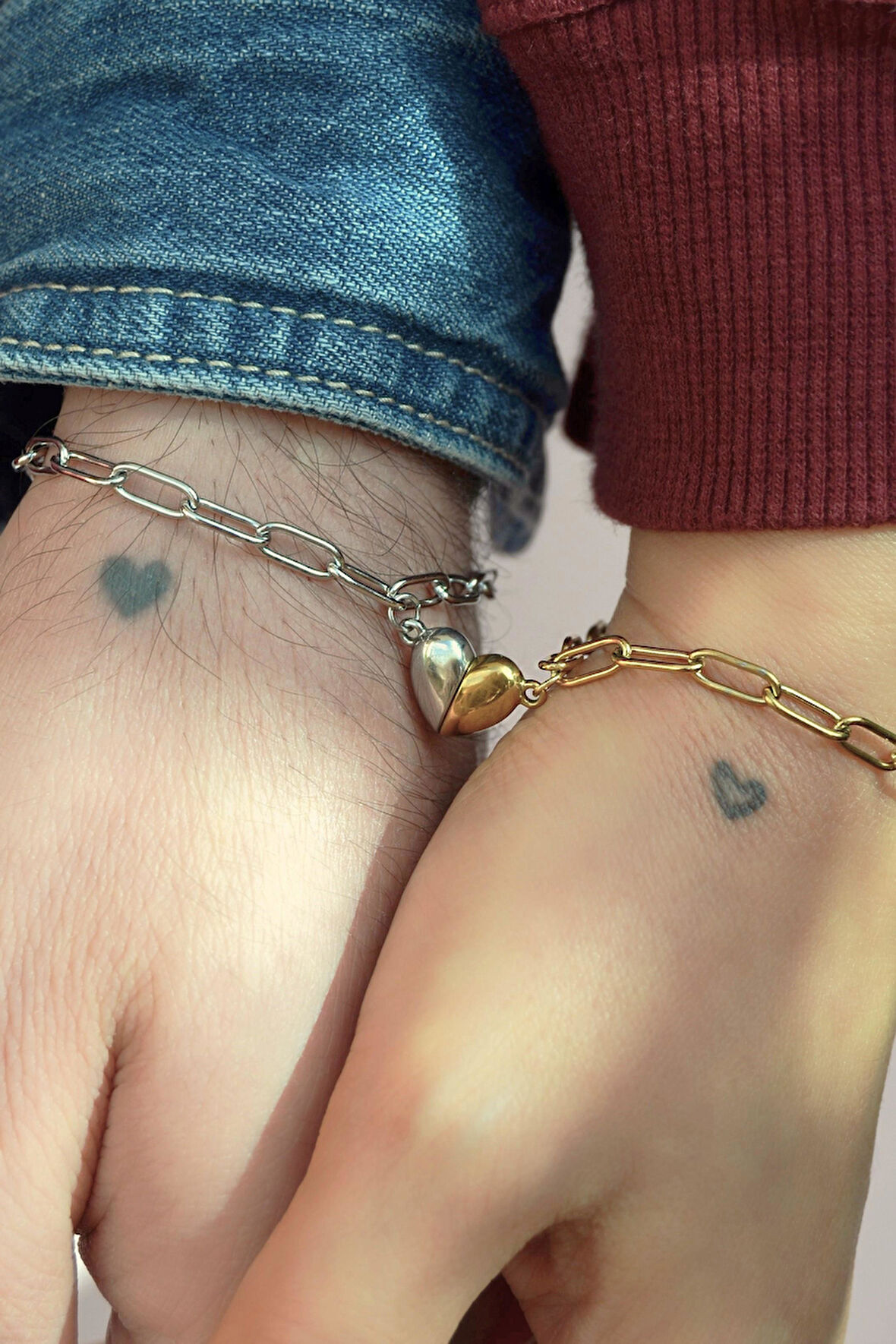 Unisex Çelik Mıknatıslı Kalp Sevgili Bilekliği İkili Çift Bilekliği Best Friends Ataç Zincirli