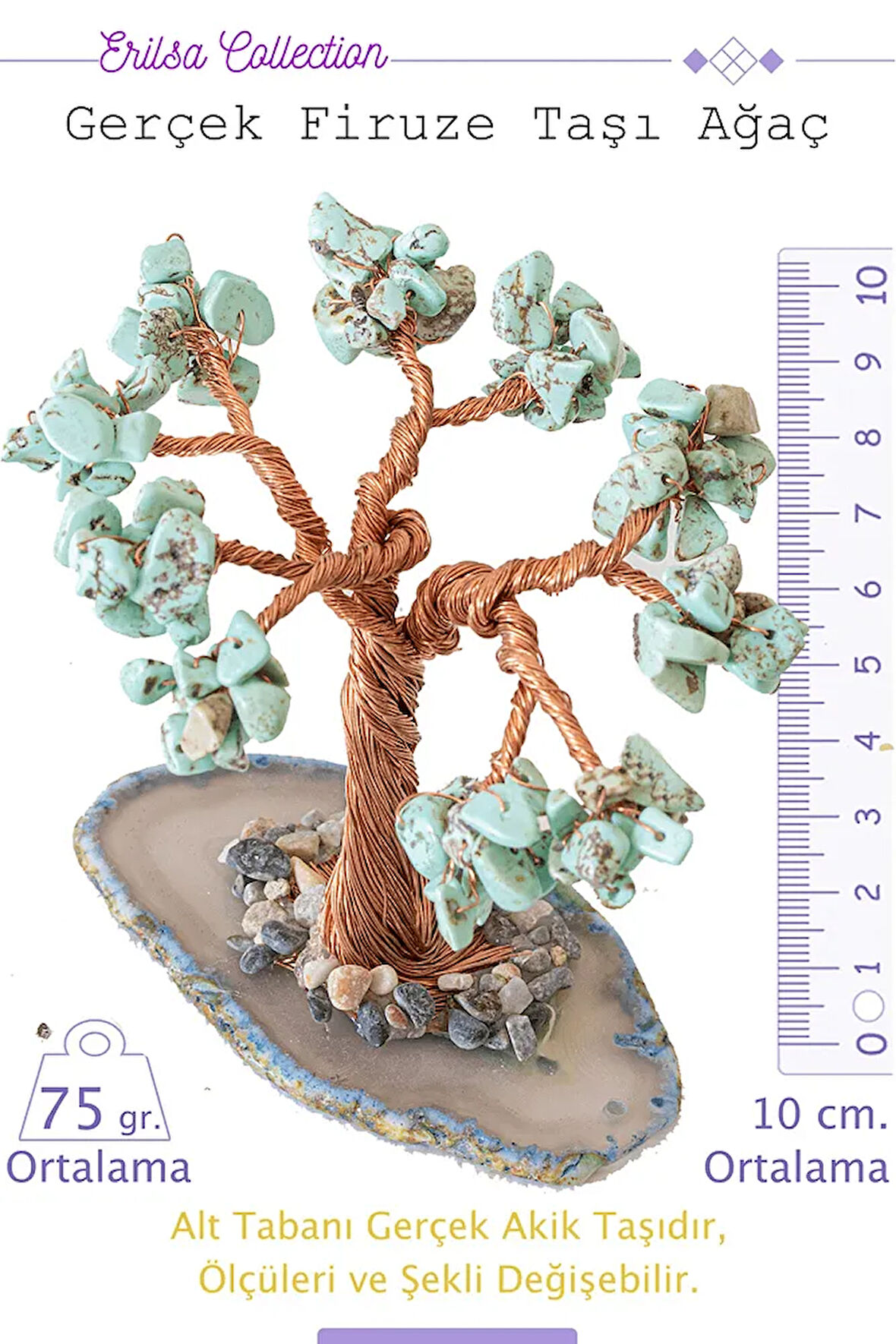 Sertifikalı Gerçek Firuze (turkuaz) Taşı Ağaç - Akik Plakalı