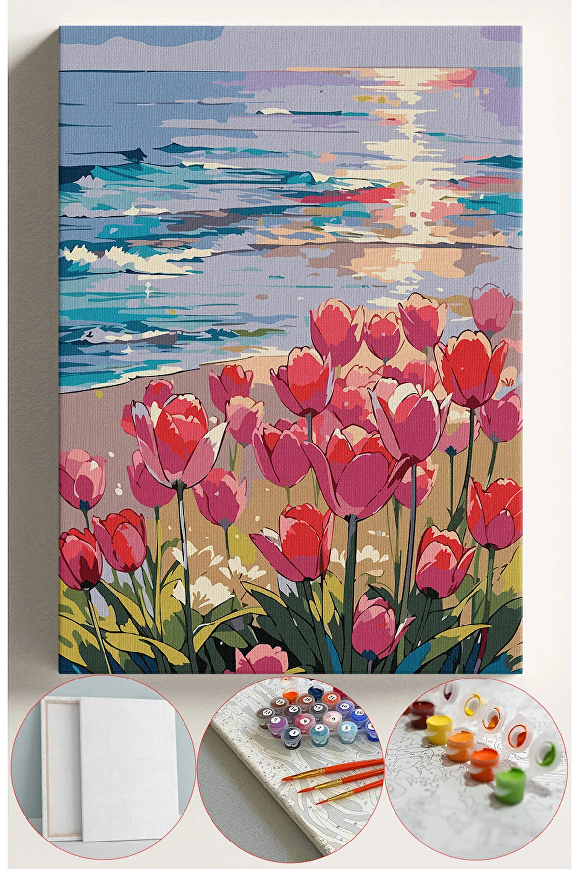 Sayılarla Boyama Seti Numaralı Tuval Fırça Boya 40x50 Cm - SAHİLDE LALELER