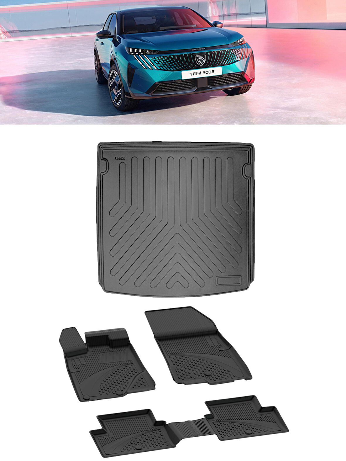 Sahler Peugeot 3008 Hybrid 2024 Sonrası 4.5D Paspas 3D Üst Bagaj Havuzu Set