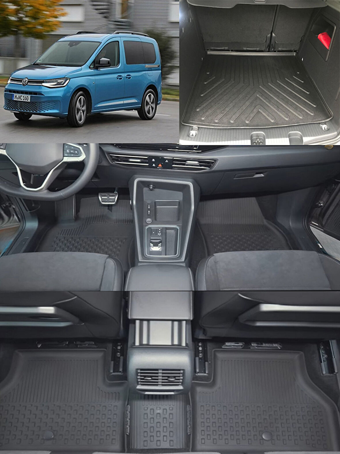 Sahler Volkswagen Caddy 2020 ve Sonrası 4.5D Paspas 3D Rizline Bagaj Havuzu Set