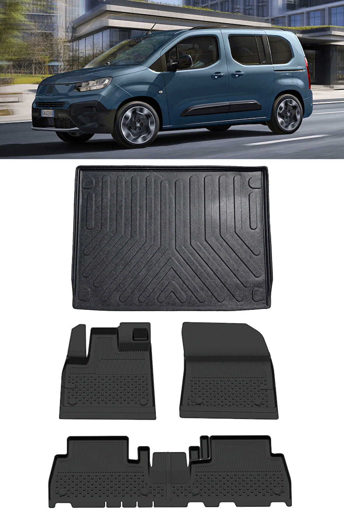 Sahler Fiat Doblo 2023 ve Sonrası 4.5D Paspas ve 3D Rizline Seperatörlü Bagaj Havuzu Set