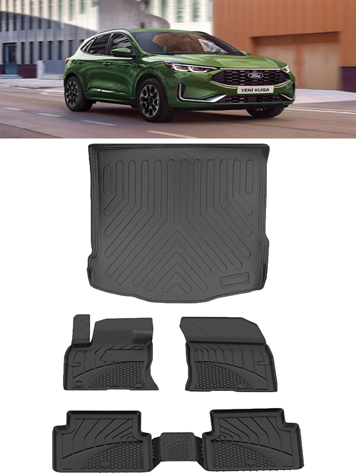 Sahler Premıum Ford Kuga 2020 ve Sonrası 4.5D Paspas 3D Rizline Bagaj Havuzu