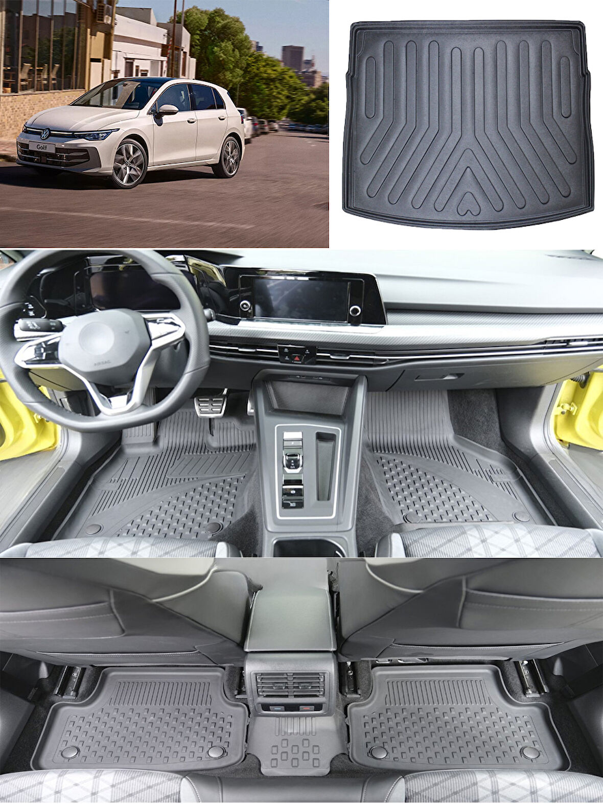 Sahler  Volkswagen Golf 8 Otomatik  2021 ve Sonrası 4.5D Paspas Rizline 3D ÜST  Bagaj Havuzu Set