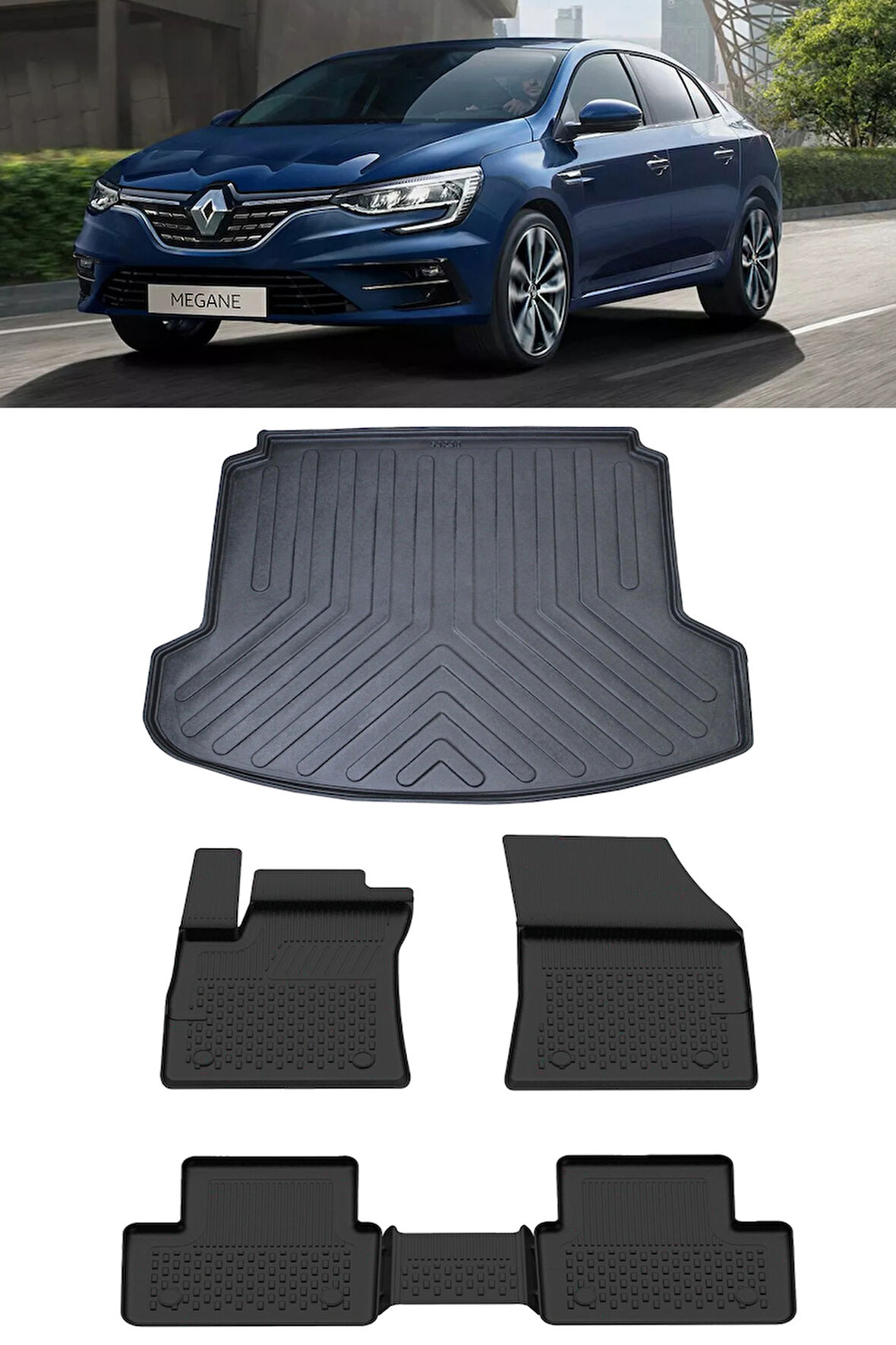 Sahler Megane 4 Sedan 2016 ve Sonrası 4.5D Paspas 3D Rizline Çift Cep Bagaj Havuzu