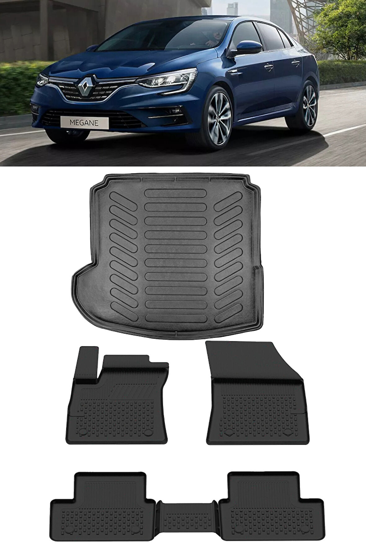 Sahler Megane 4 Sedan 2016 ve Sonrası 4.5D Paspas 3D Rizline Sol Cep Bagaj Havuzu