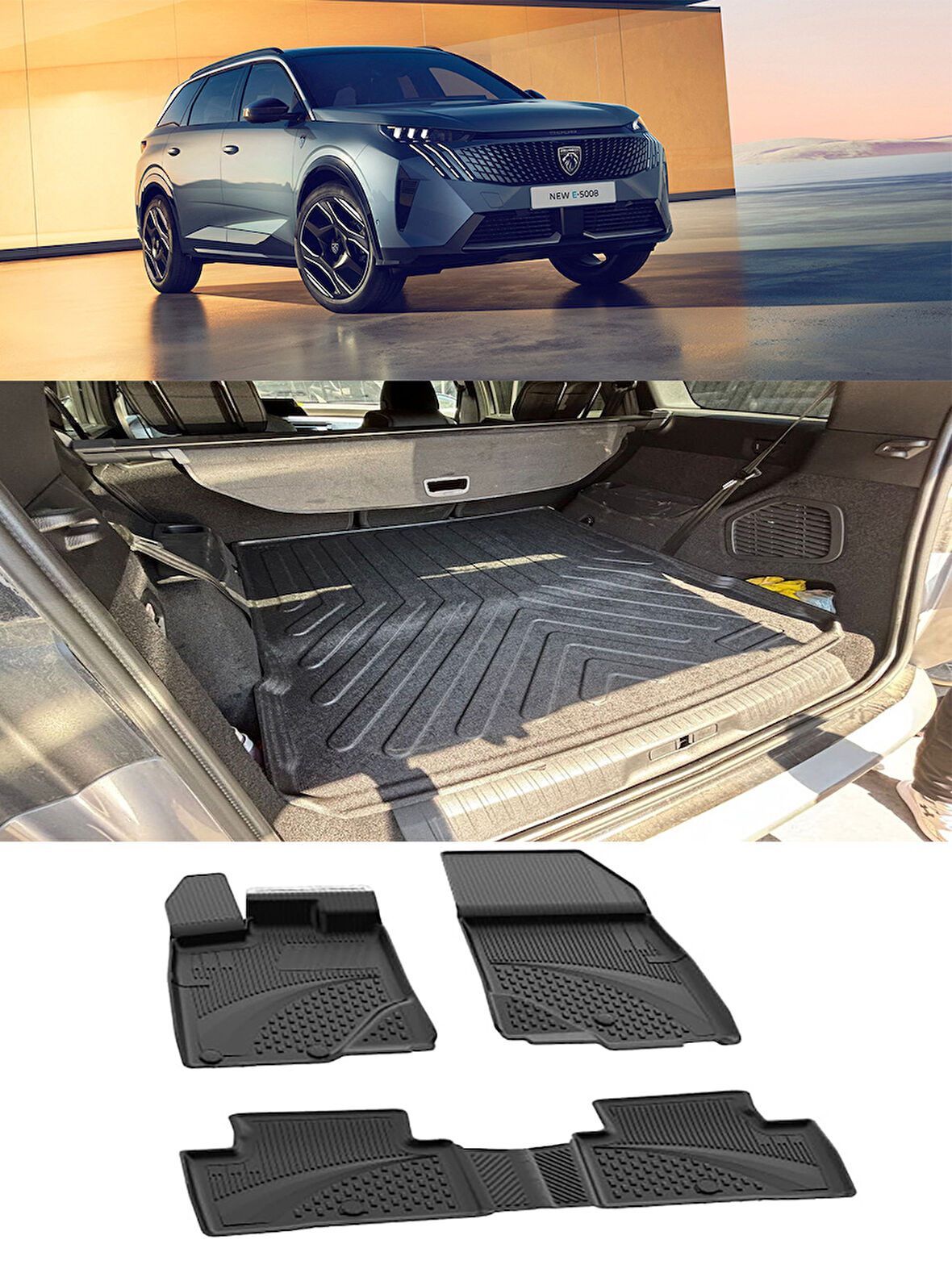 Sahler Peugeot 5008 Elektrikli 2025 ve Sonrası 4.5D Paspas Rizline 3D Bagaj Havuzu Set