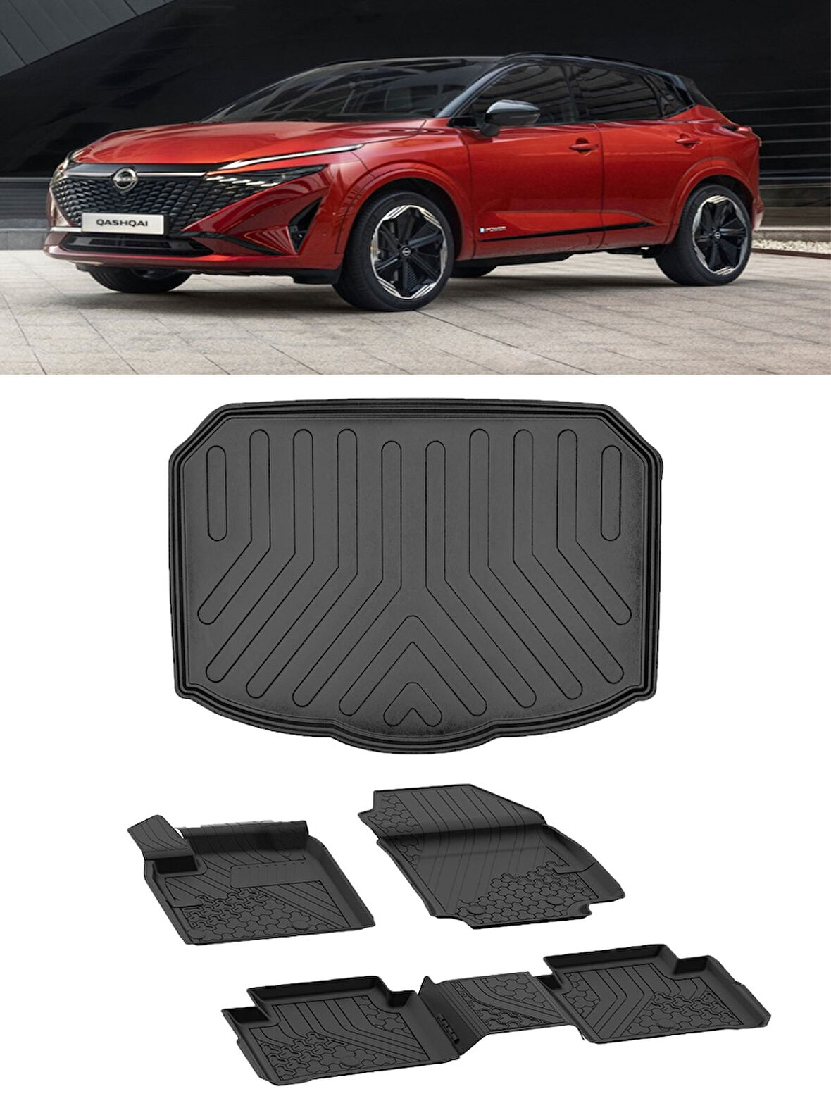 Sahler Nissan Qashqai 2022 ve Sonrası Benzin/Hybrit 4.5D Paspas 3D ALT Rizline Bagaj HAvuzu