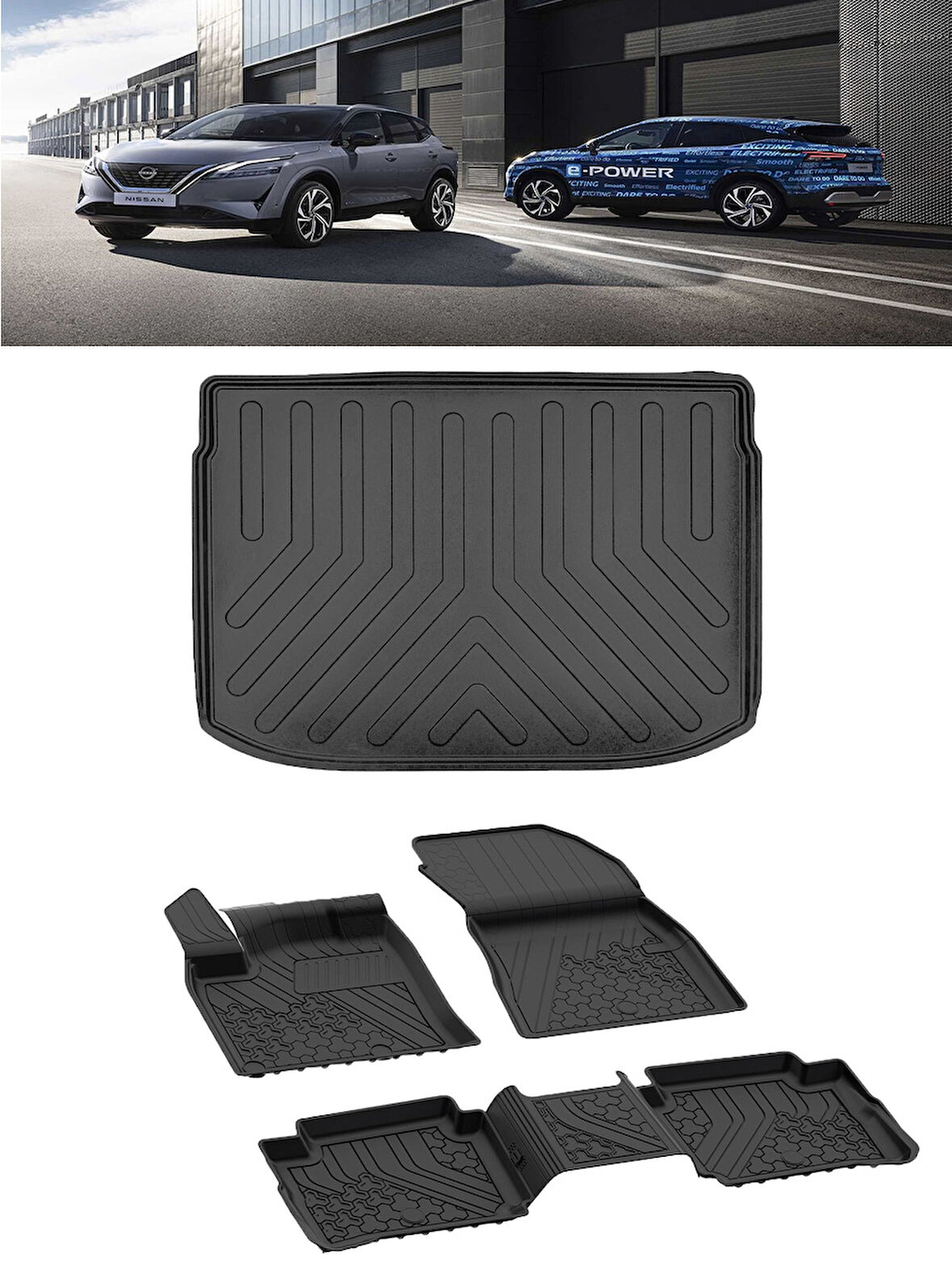 Sahler Nissan Qashqai E-Power 2022 ve Sonrası 4.5D Paspas 3D Rİzline Üst Bagaj Havuzu Set
