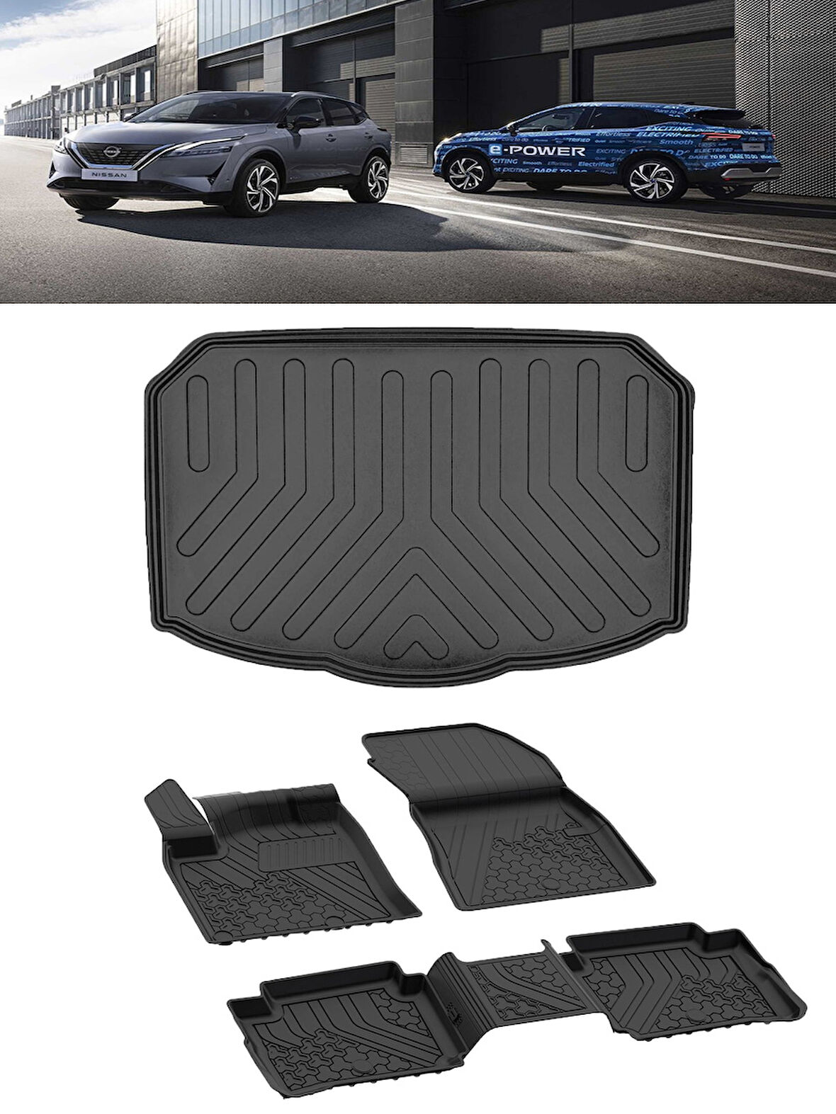 Sahler Nissan Qashqai  2022 ve Sonrası E-Power 4.5D Paspas 3D Rizline ALT Bagaj Havuzu Set
