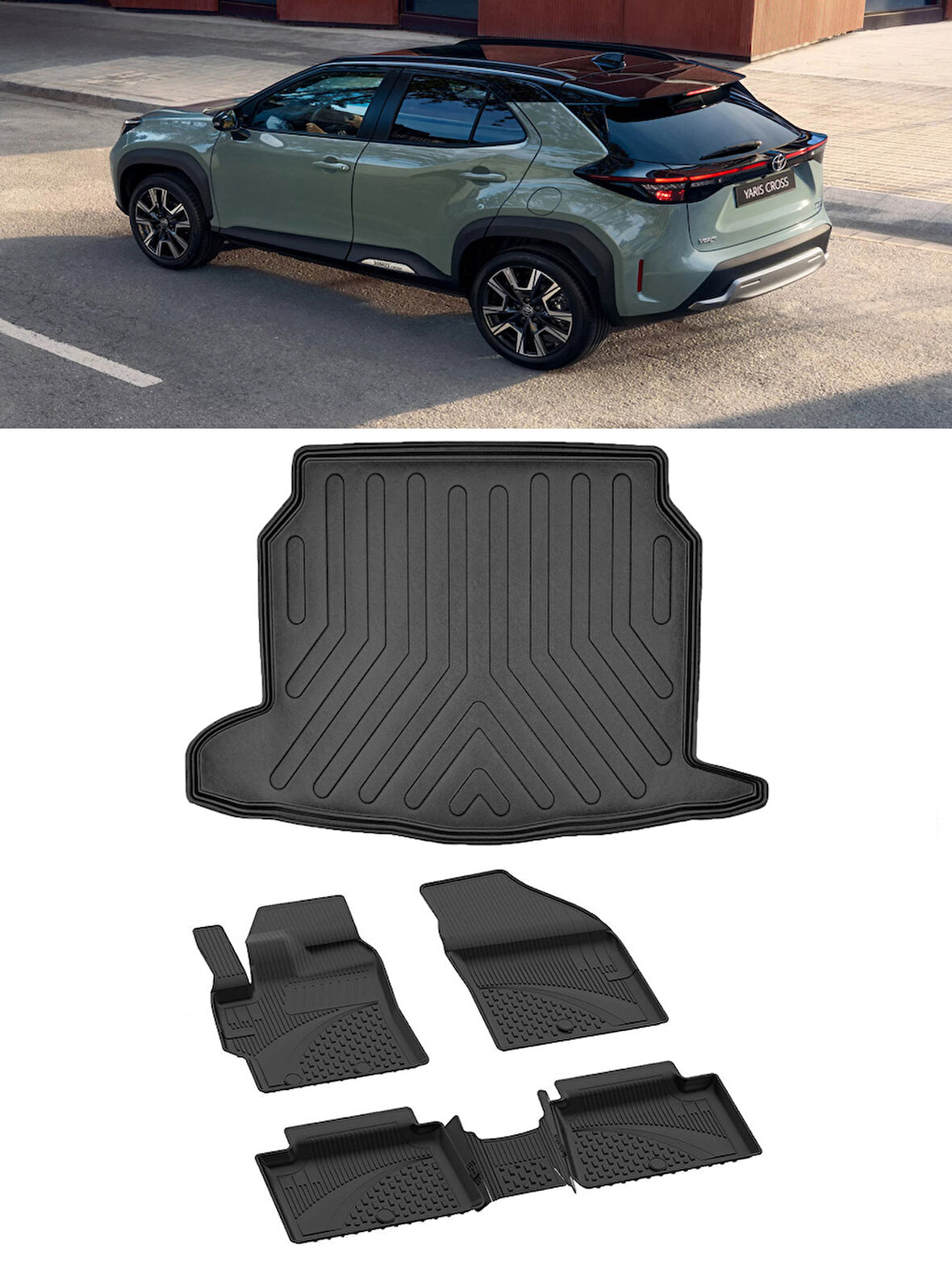 Sahler Toyota Yaris Cross 2022 ve Sonrası 4.5D Sahler Paspas 3D Rizline ALT Bagaj Havuzu Set