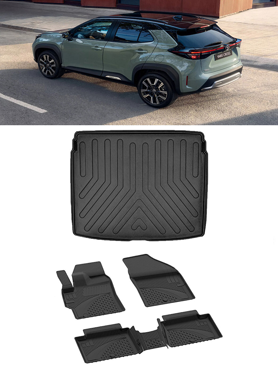 Sahler Toyota Yaris Cross 2022 ve Sonrası 4.5D Sahler Paspas 3D Rizline ÜST Bagaj Havuzu Set