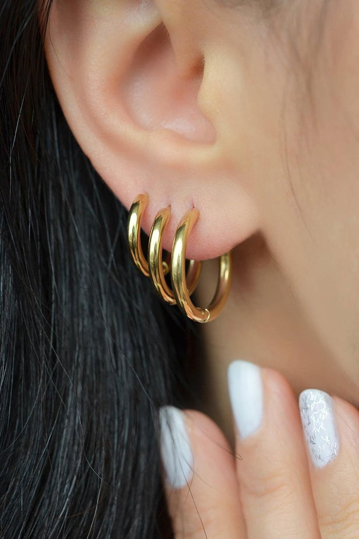 Çelik Halka Küpe Seti 3'lü Gold Renk