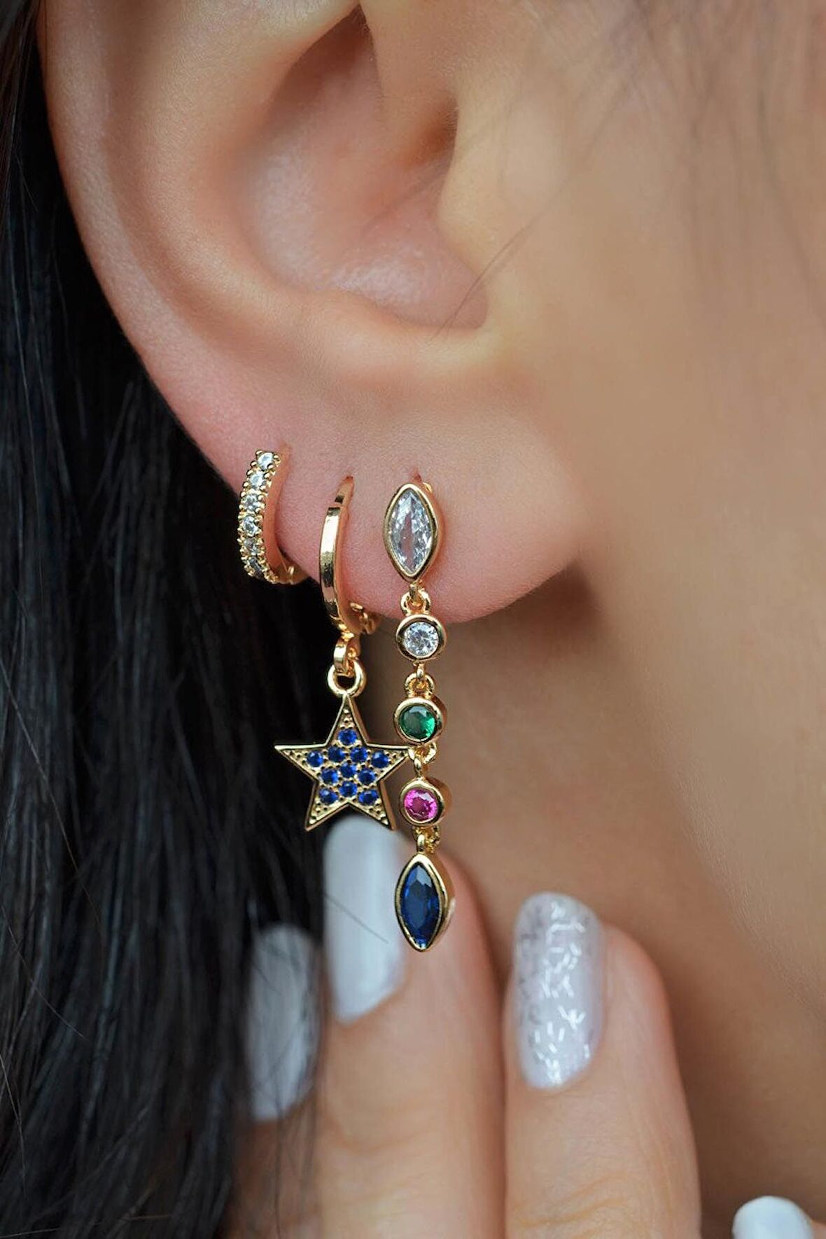 Renkli Yıldızlı 3'lü Set Küpe