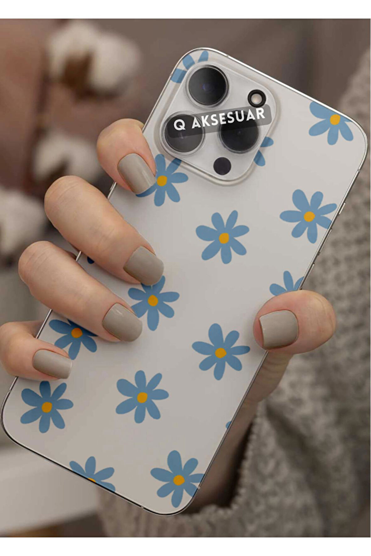 Samsung Galaxy A03 Uyumlu Mavi Çiçek Tasarımlı Şeffaf Telefon Kılıfı Kapak Case