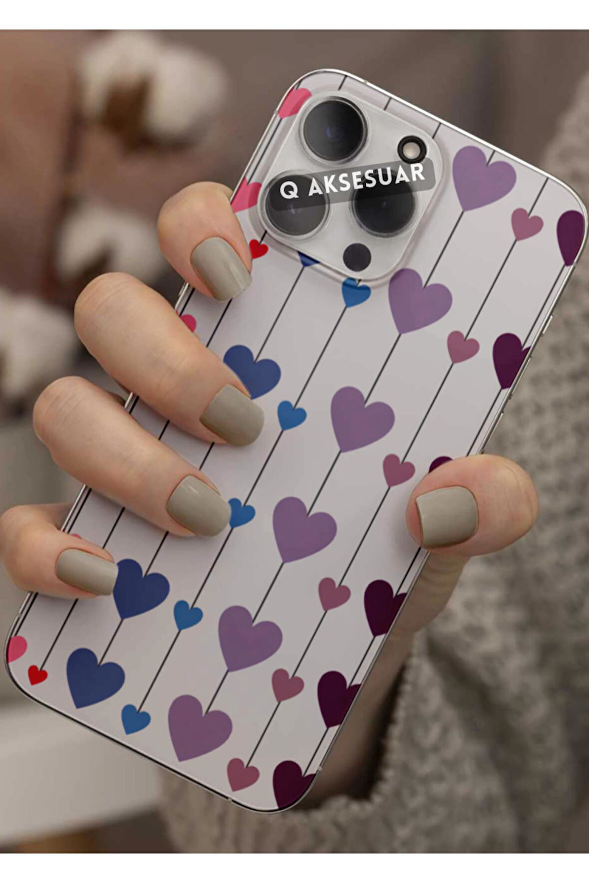 Samsung Galaxy A53 Uyumlu Renkli Kalpler Tasarımlı Şeffaf Telefon Kılıfı Kapak Case