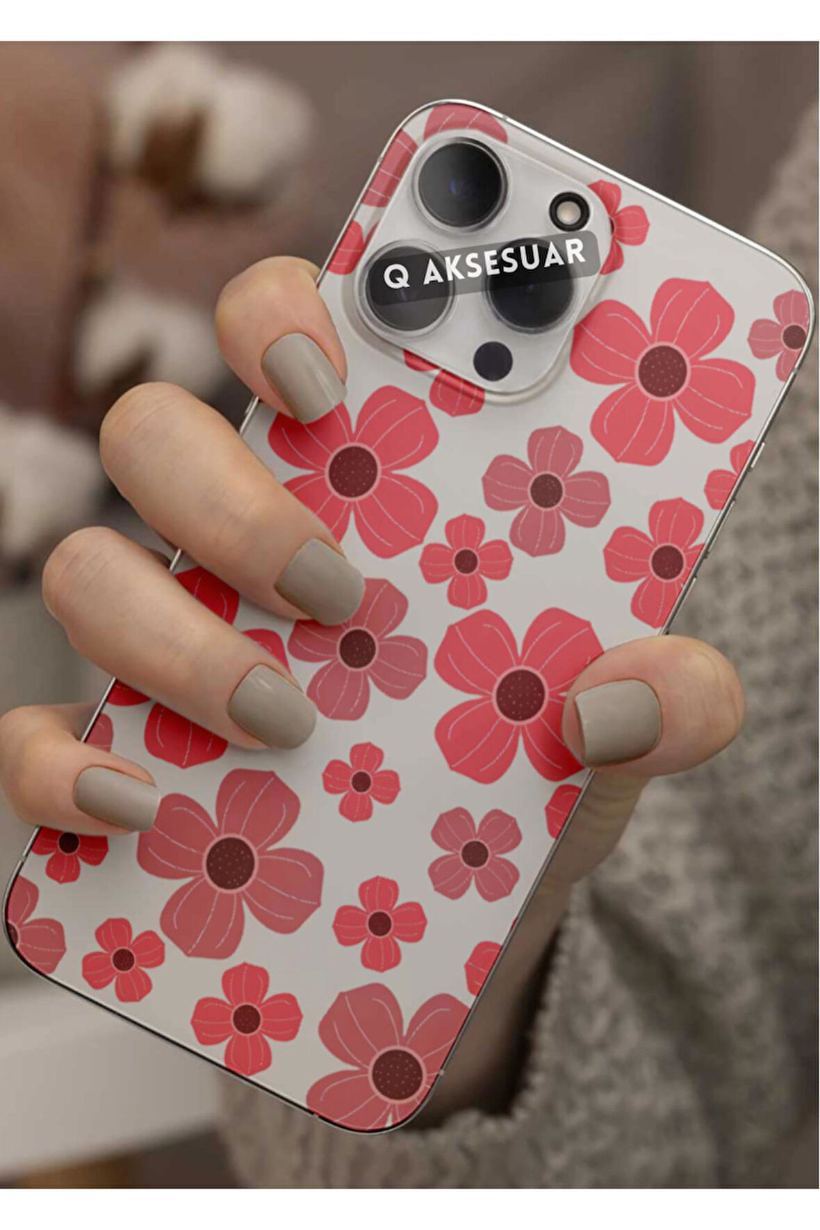 Samsung Galaxy A72 Uyumlu Pembe Çiçekler Tasarımlı Şeffaf Telefon Kılıfı Kapak Case