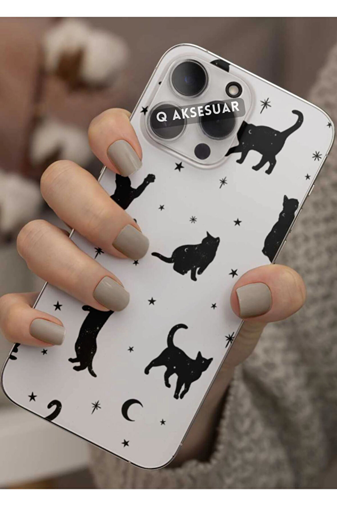 Samsung Galaxy M23 Uyumlu Kedi ve Yıldızlar Tasarımlı Şeffaf Telefon Kılıfı Kapak Case