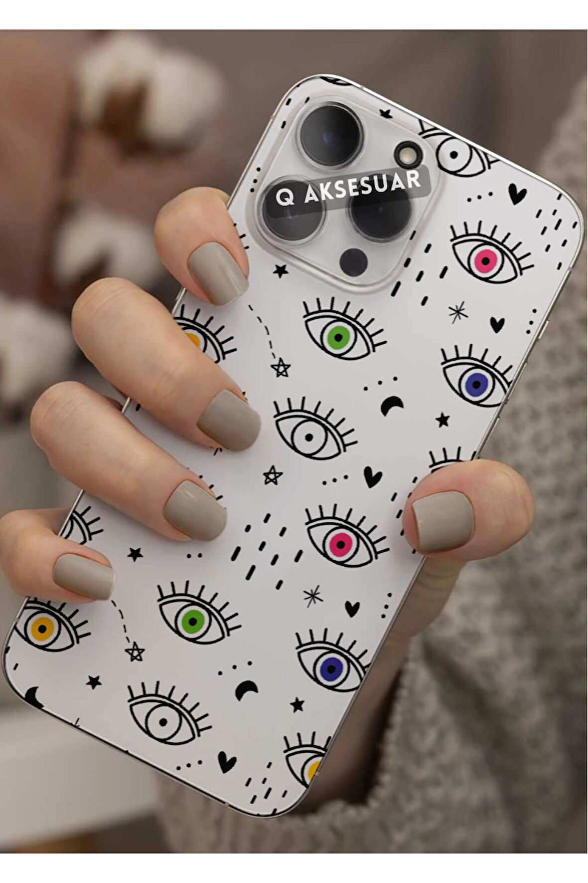 Samsung Galaxy S21 FE Uyumlu Renkli Göz Tasarımlı Şeffaf Telefon Kılıfı Kapak Case