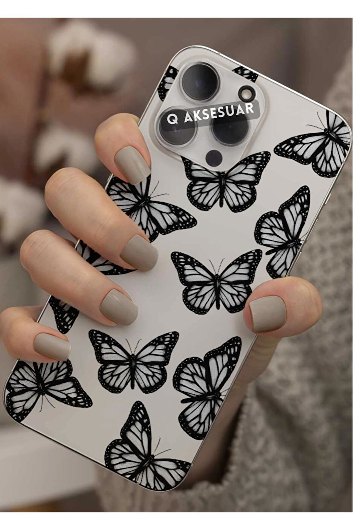 Samsung Galaxy S23 Plus Uyumlu Siyah Kelebek Tasarımlı Şeffaf Telefon Kılıfı Kapak Case