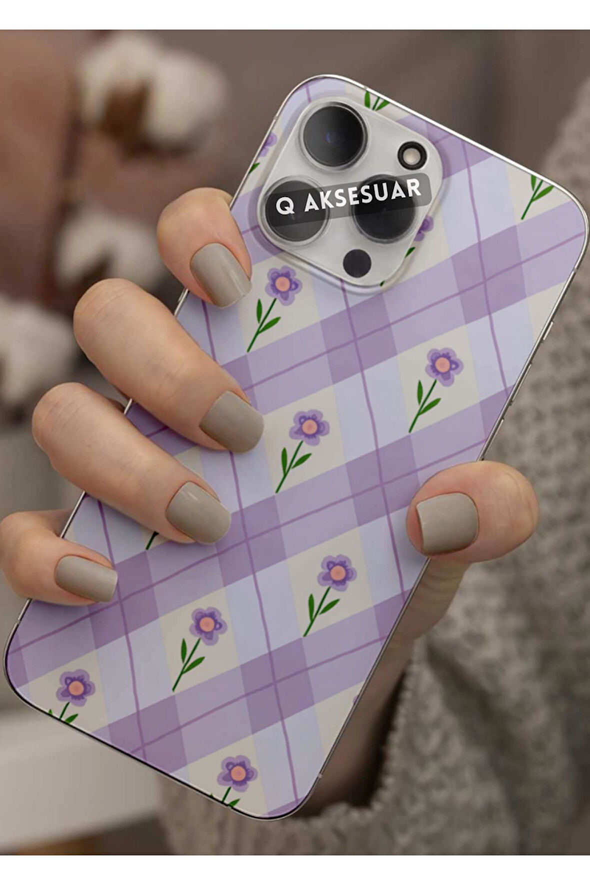 Samsung Galaxy S23 Ultra Uyumlu Mor Çiçekler Tasarımlı Şeffaf Telefon Kılıfı Kapak Case