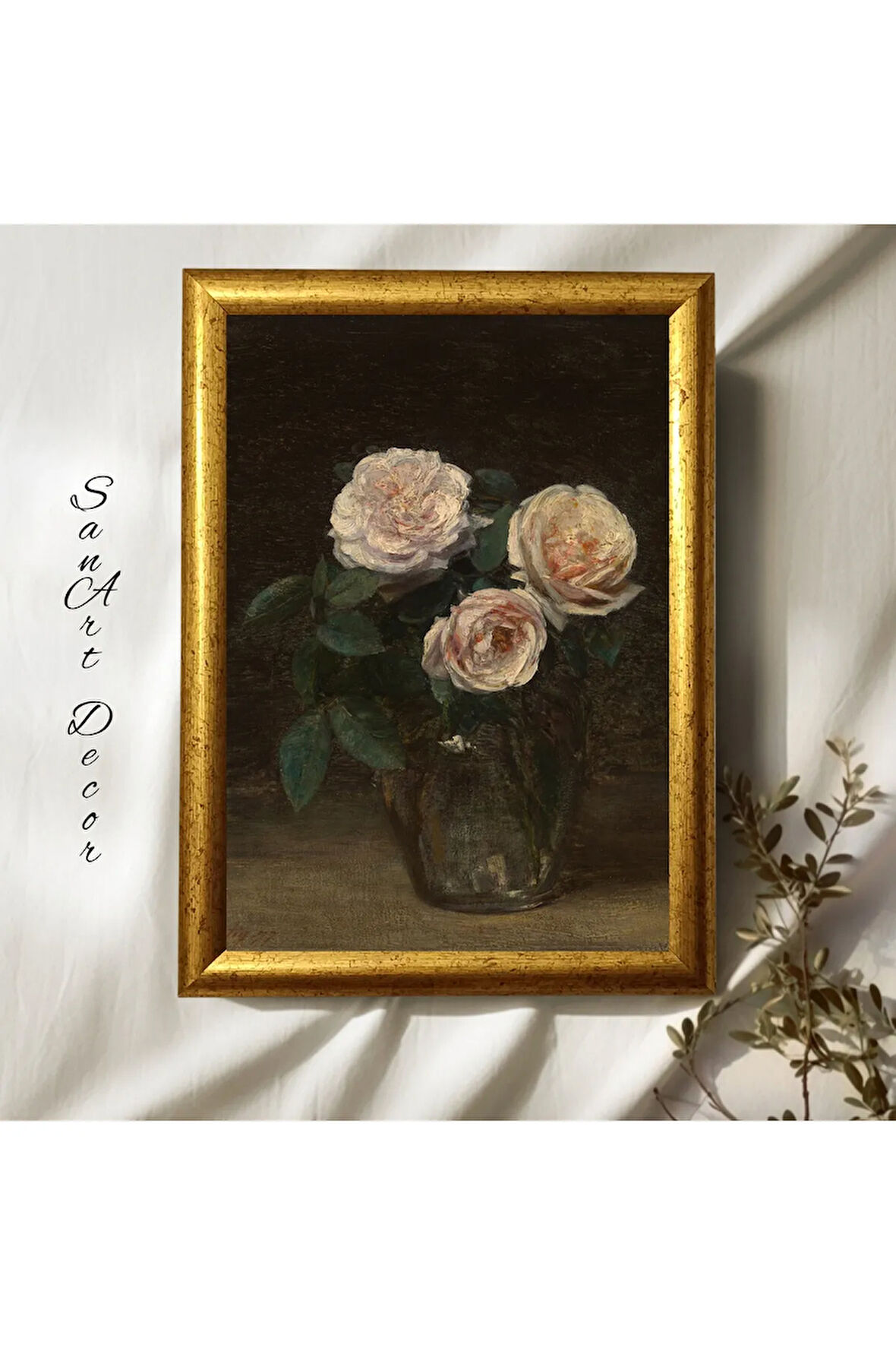 Çerçeveli Vintage Tablo, Yağlı Boya Tablosu, Çerçeveli Tablo, Sanatsal Dekor, Çiçek Tablosu