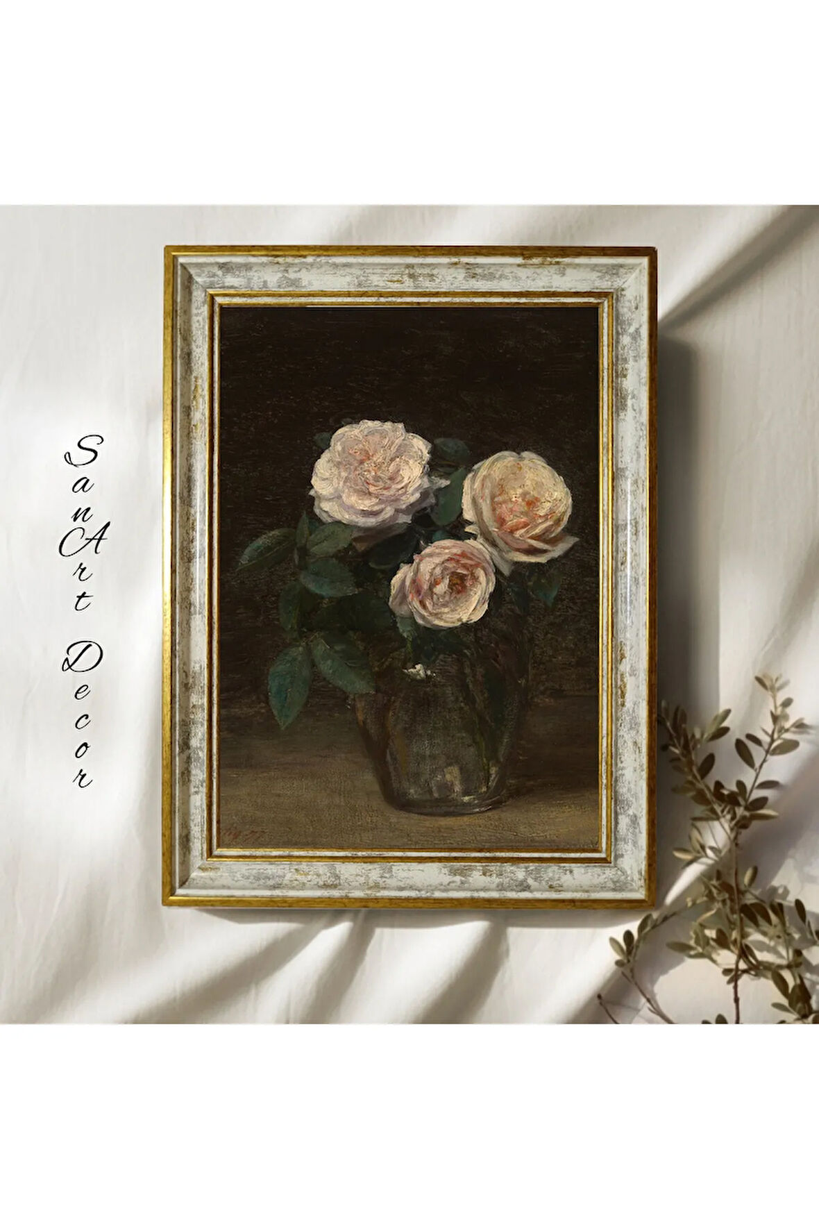 Çerçeveli Vintage Tablo, Yağlı Boya Tablosu, Çerçeveli Tablo, Sanatsal Dekor, Çiçek Tablosu