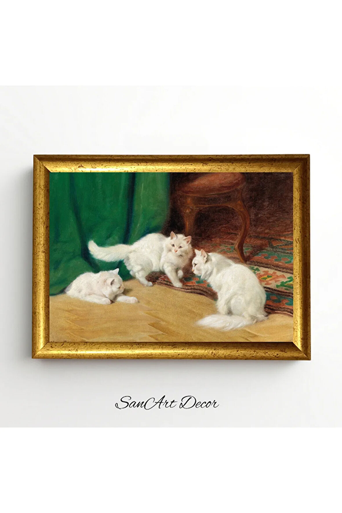 Çerçeveli Vintage Tablo, Kedi Tablosu, Yağlı Boya Tablosu, Çerçeveli Tablo, Sanatsal Dekor,