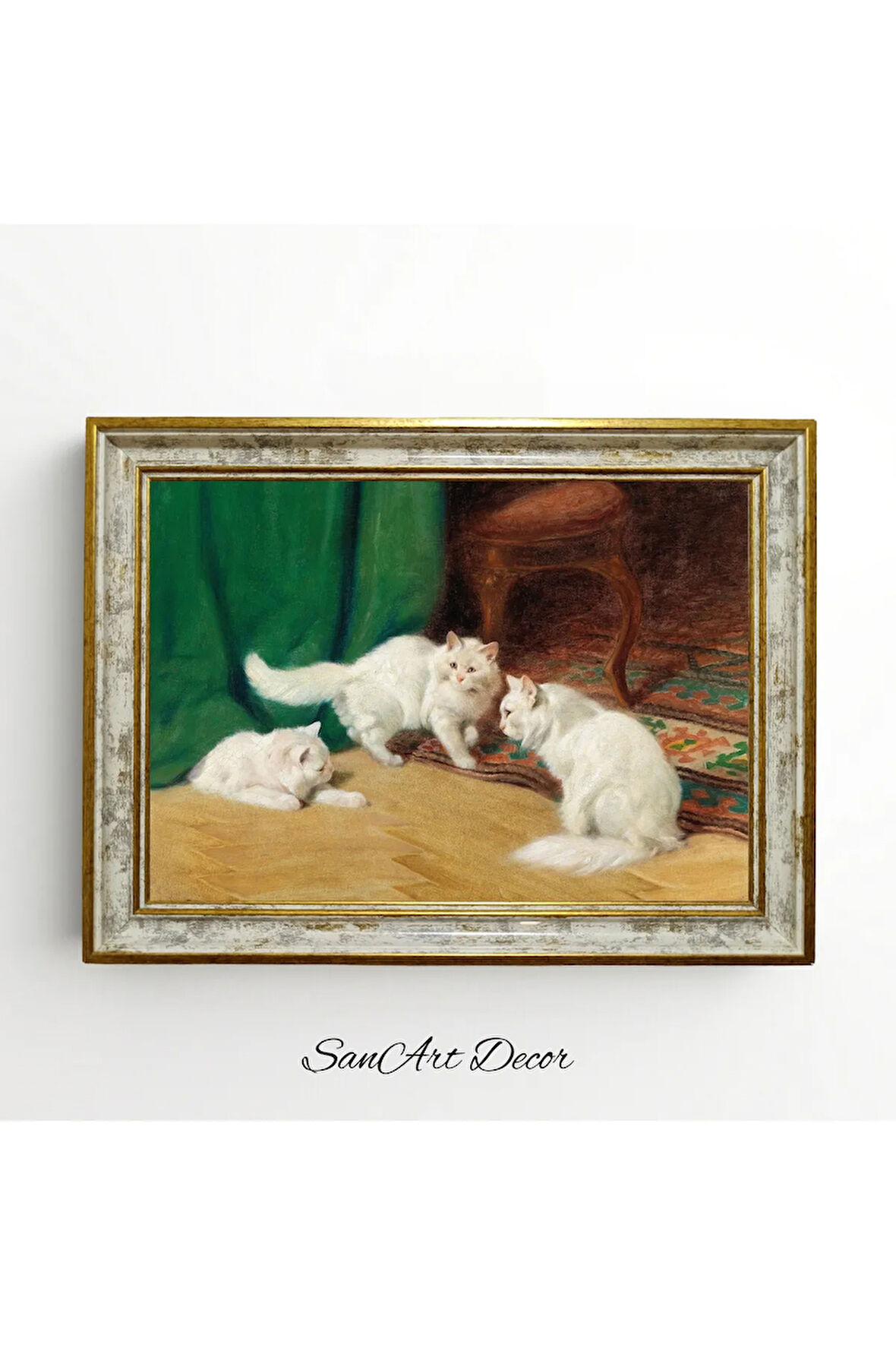 Çerçeveli Vintage Tablo, Kedi Tablosu, Yağlı Boya Tablosu, Çerçeveli Tablo, Sanatsal Dekor,