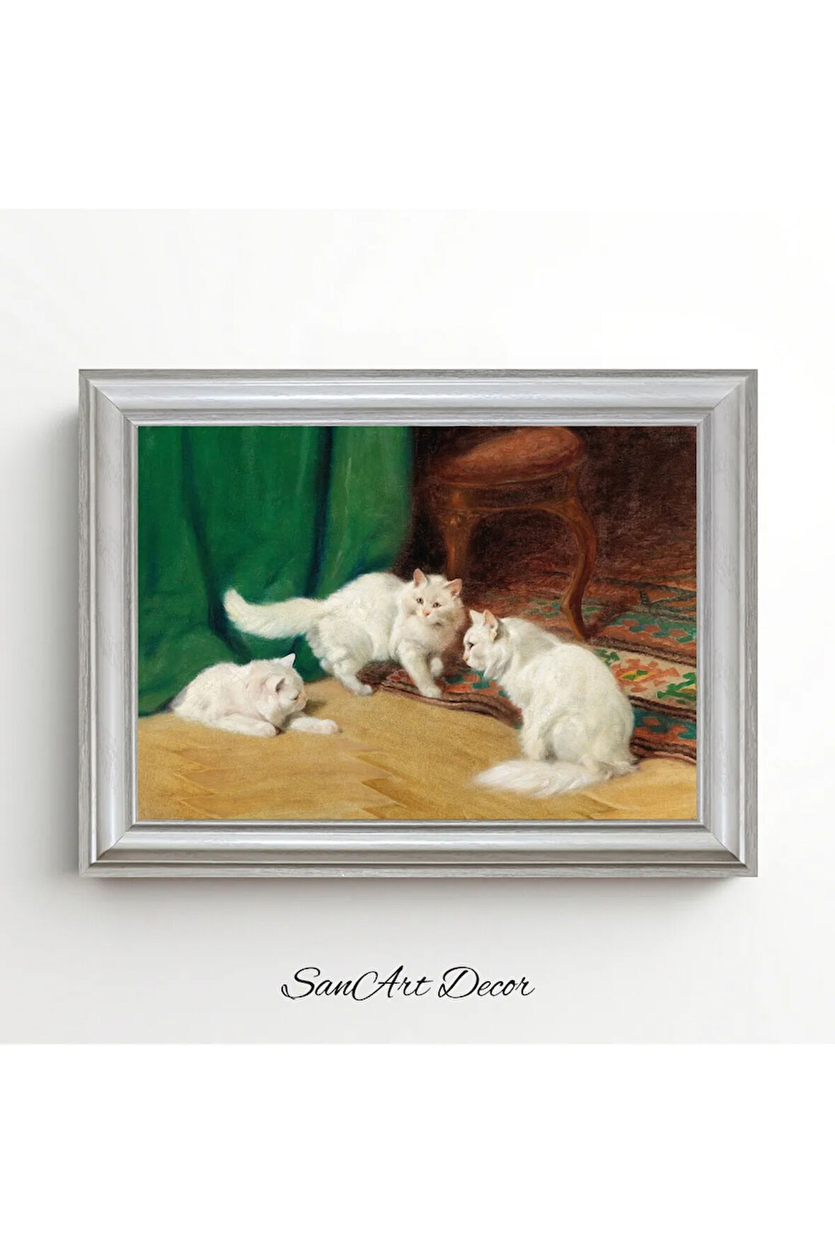 Çerçeveli Vintage Tablo, Kedi Tablosu, Yağlı Boya Tablosu, Çerçeveli Tablo, Sanatsal Dekor,