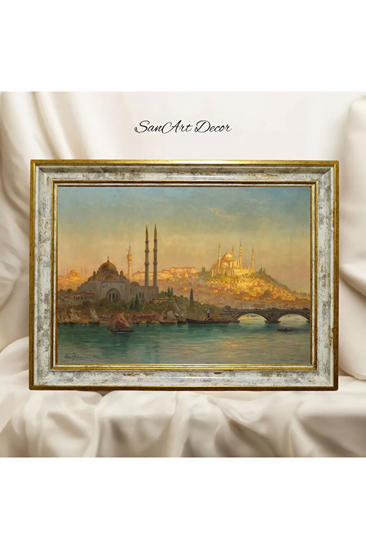 Çerçeveli Vintage Tablo, Yağlı Boya Tablosu, Çerçeveli Tablo, Sanatsal Dekor, İstanbul Tablosu